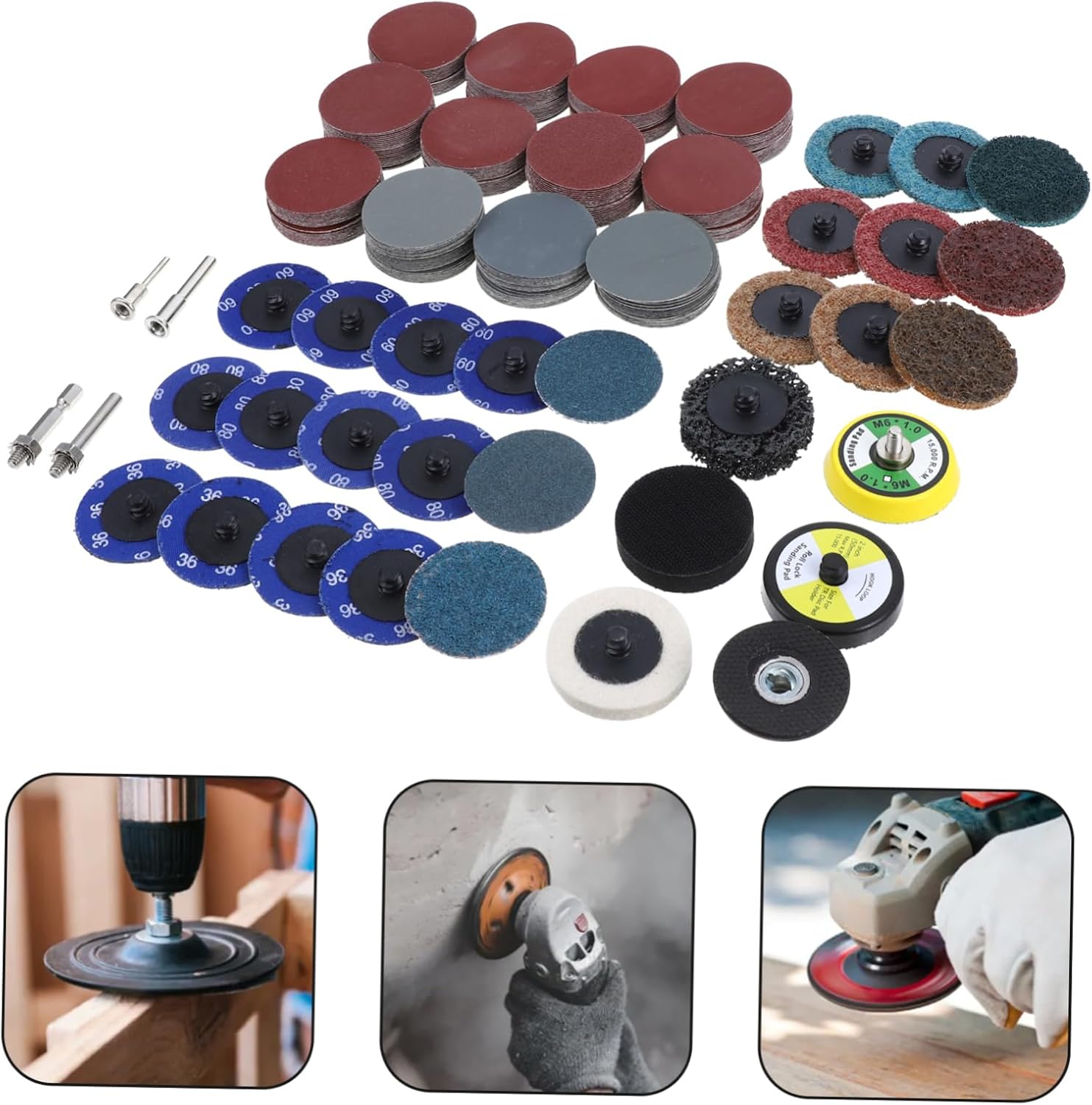 300pcs Sanding Discs Kit Backer Pads for Drill and Die Grinder Includes Grit Sandpaper Assortment for Woodworking and Surface Conditioning Shaft Options