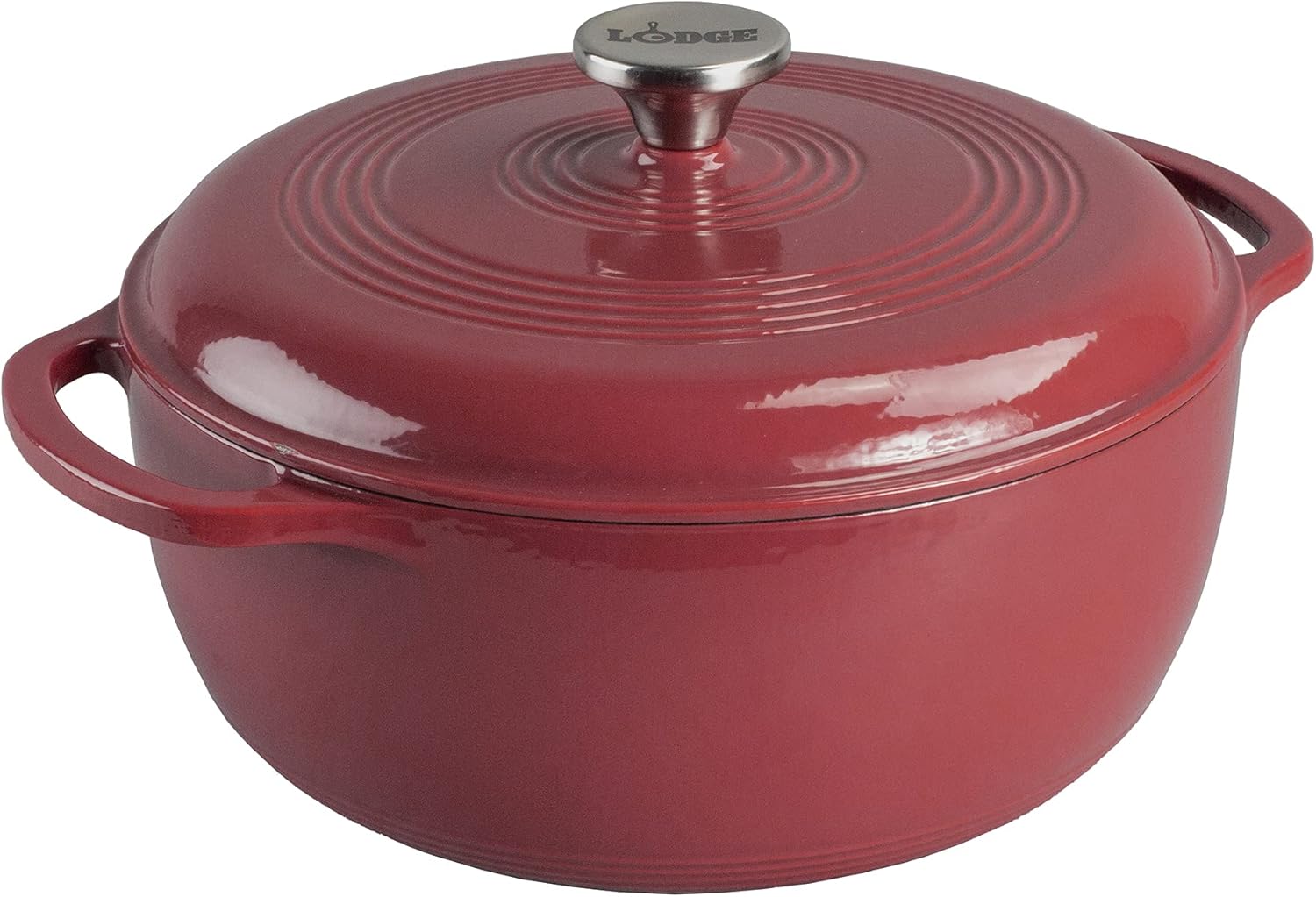 Lodge 6 Quart Enameled Cast Iron Dutch Oven with Lid – Dual Handles – Oven Safe up to 500° F or on Stovetop - Use to Marinate, Cook, Bake, Refrigerate and Serve – Cranberry