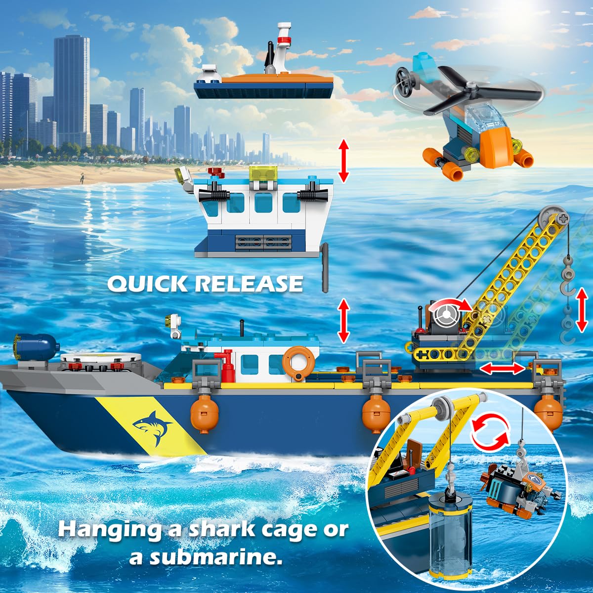 HOGOKIDS City Arctic Explorer Set di costruzioni navali con luce LED - Divertente kit di blocchi da costruzione galleggianti regalo per l'esplorazione dell'oceano per bambini bambine dai 6 anni in su