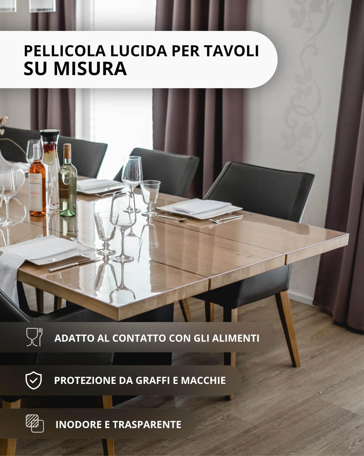 Profolio Pellicola protettiva per tavolo rettangolare e trasparente con bordo smussato a V - Tovaglia da tavolo lucida e chiara come protezione - Pellicola trasparente da 2 mm per il tuo tavolo - 140