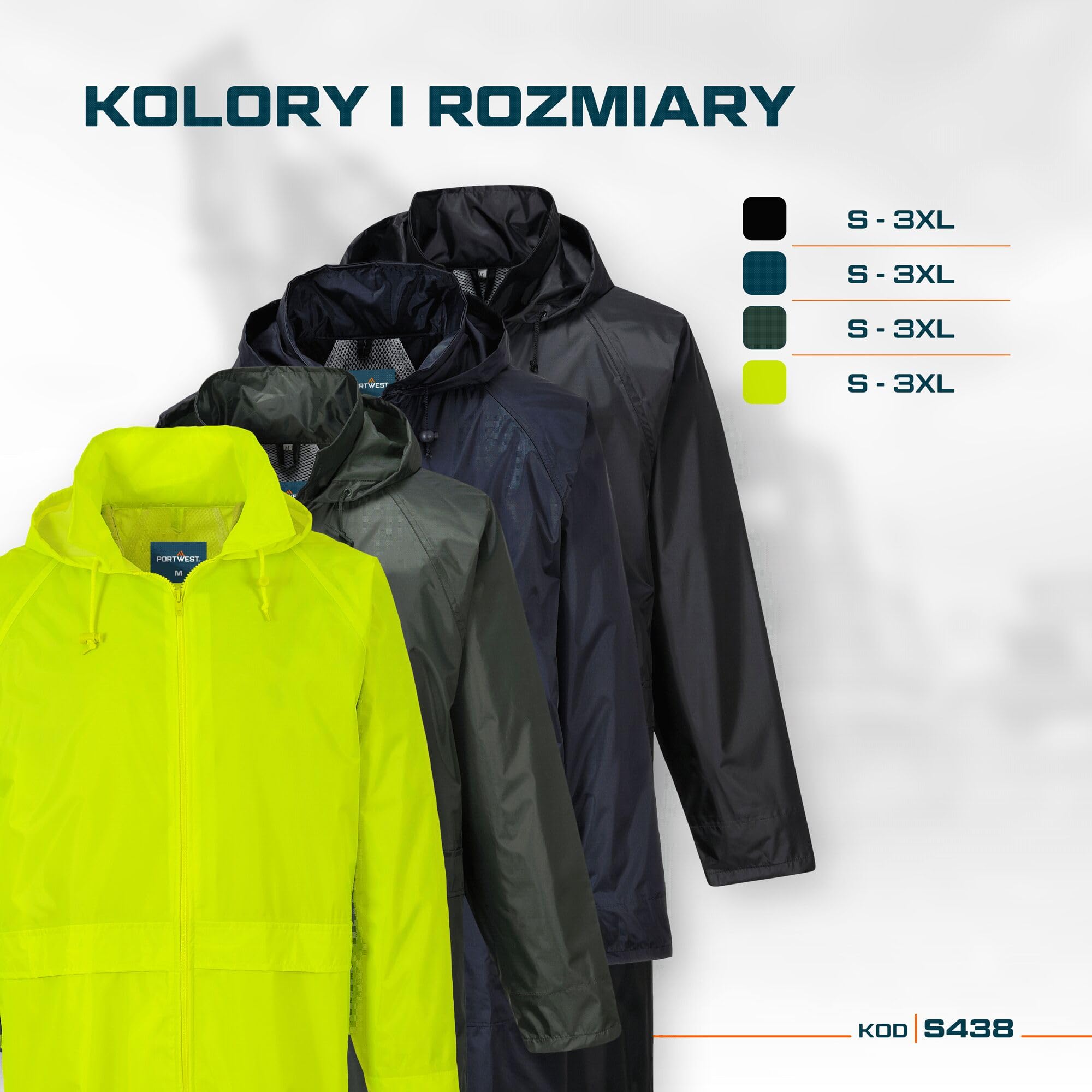 Portwest S438 Plaszcz wodoodporny Classic, Czarny, Rozmiar XXXL