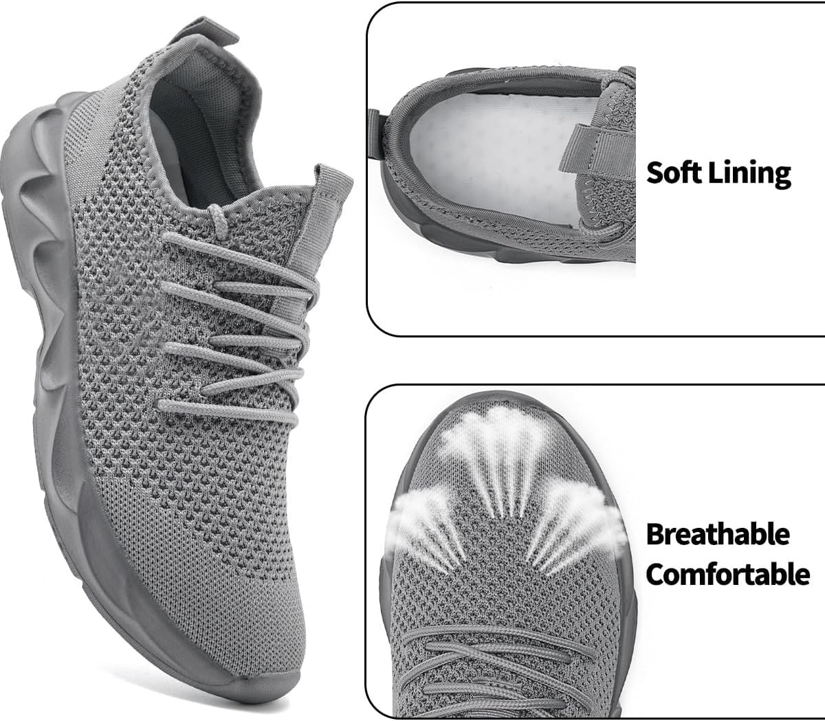 GLYGML Womens Tennis Shoes Slip On Walking Sneakers Running Shoe for Women Lightweight Athletic Sports Jogging Gym Workout Breathable Light_Gray US 8 - Image 5