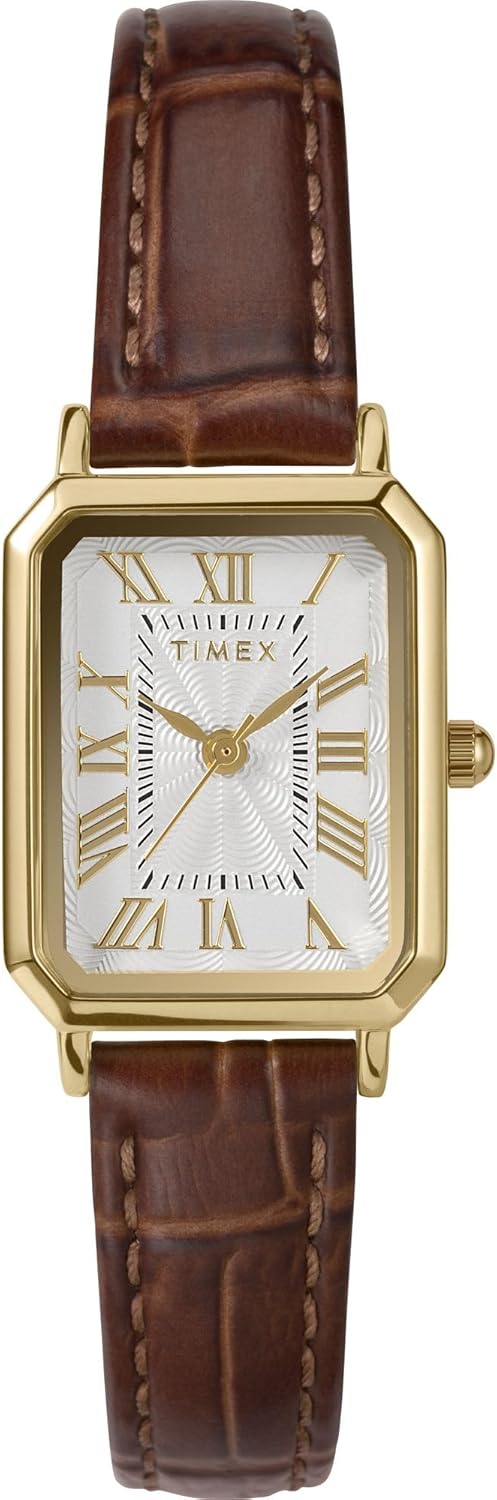 Timex Women’s Dress 21mm Watch – Black Strap White Dial Silver-Tone Case