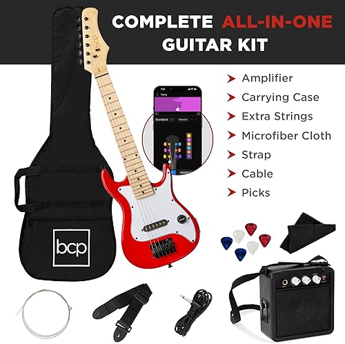 Miniatura 4 de Best Choice Products Kit de inicio de guitarra eléctrica para niños de 30 pulgadas con amplificador de 5 W, correa, bolsa de concierto, cuerdas,