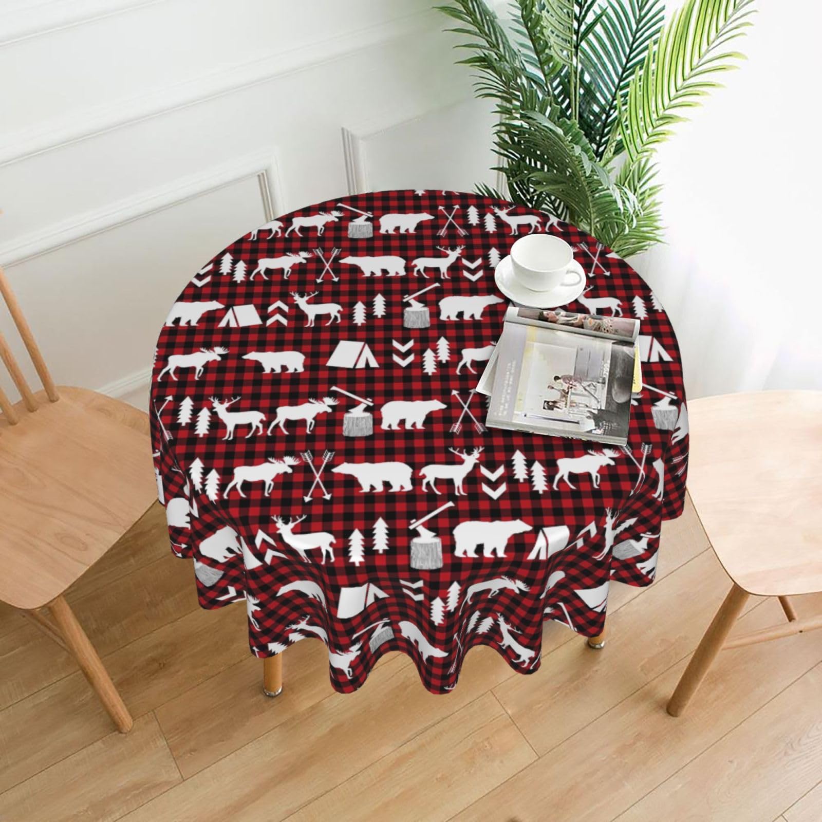 WHJSSF Cow deer tree christmas Prints Round Decorative Table Throw 60 Inch – Waterproof Table Cover for Dining, Coffee Tables, and Outdoor Events