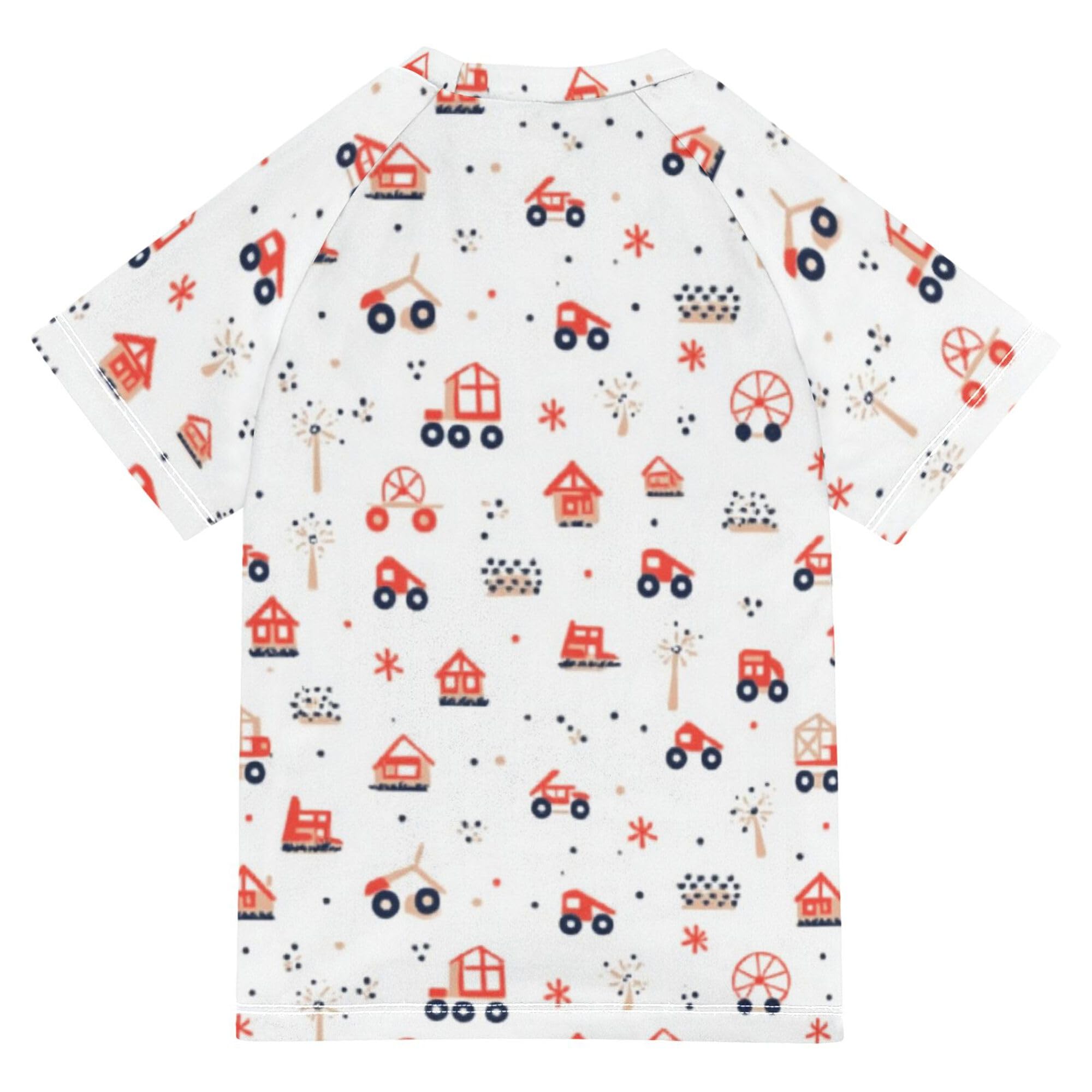 Wudan Cute Tractor Farm Mill Trailer Bathing Suit Kids Short Sleeves Childrens Bathing Suits Swimwears Sports Shirts for Youth Boy 11-12Y