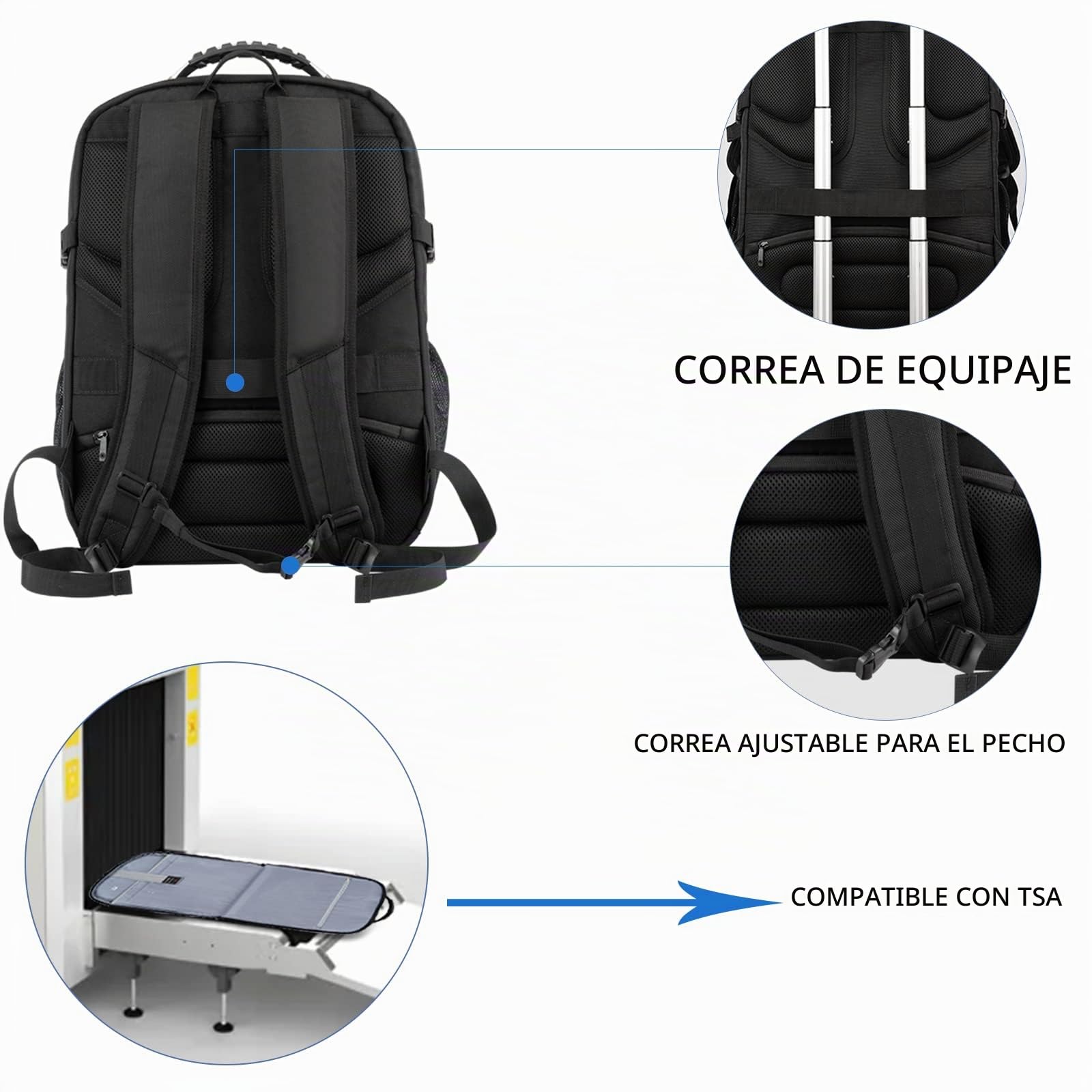 KROSER Mochila grande Hombre, 17,3-18,4" XXXL, Mochila para ordenador portátil, con bolsillos RFID Puerto y Impermeable Portátil para/Viaje/Universidad/Negocios/Colegio/Hombres/Mujeres Mochila
