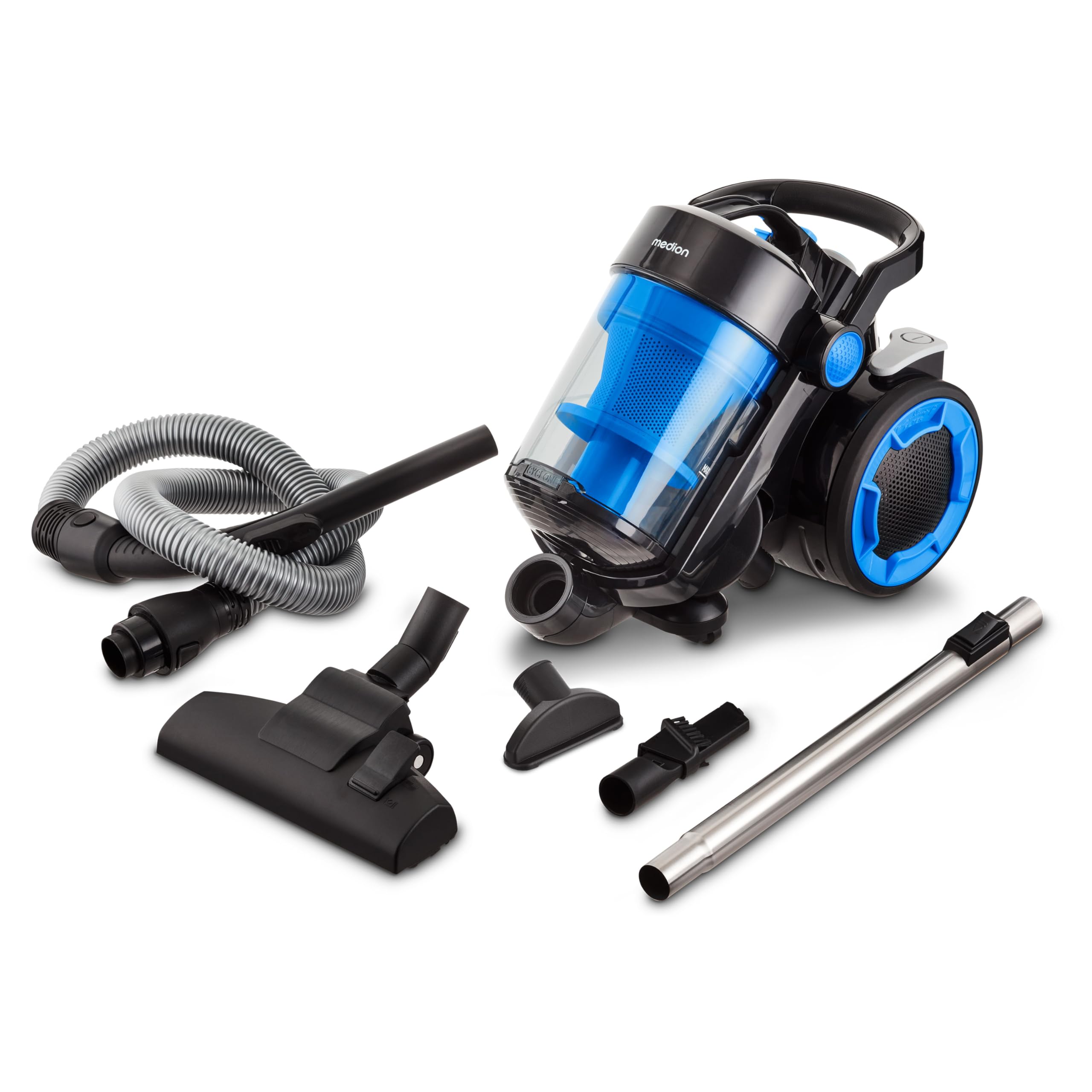MEDION Aspiratore ciclonico senza sacchetto P4000 (potenza 900 watt, capacità contenitore polvere 4,3 litri, filtro HEPA 13 lavabile, raggio di lavoro 11 m, MD 11906) blu