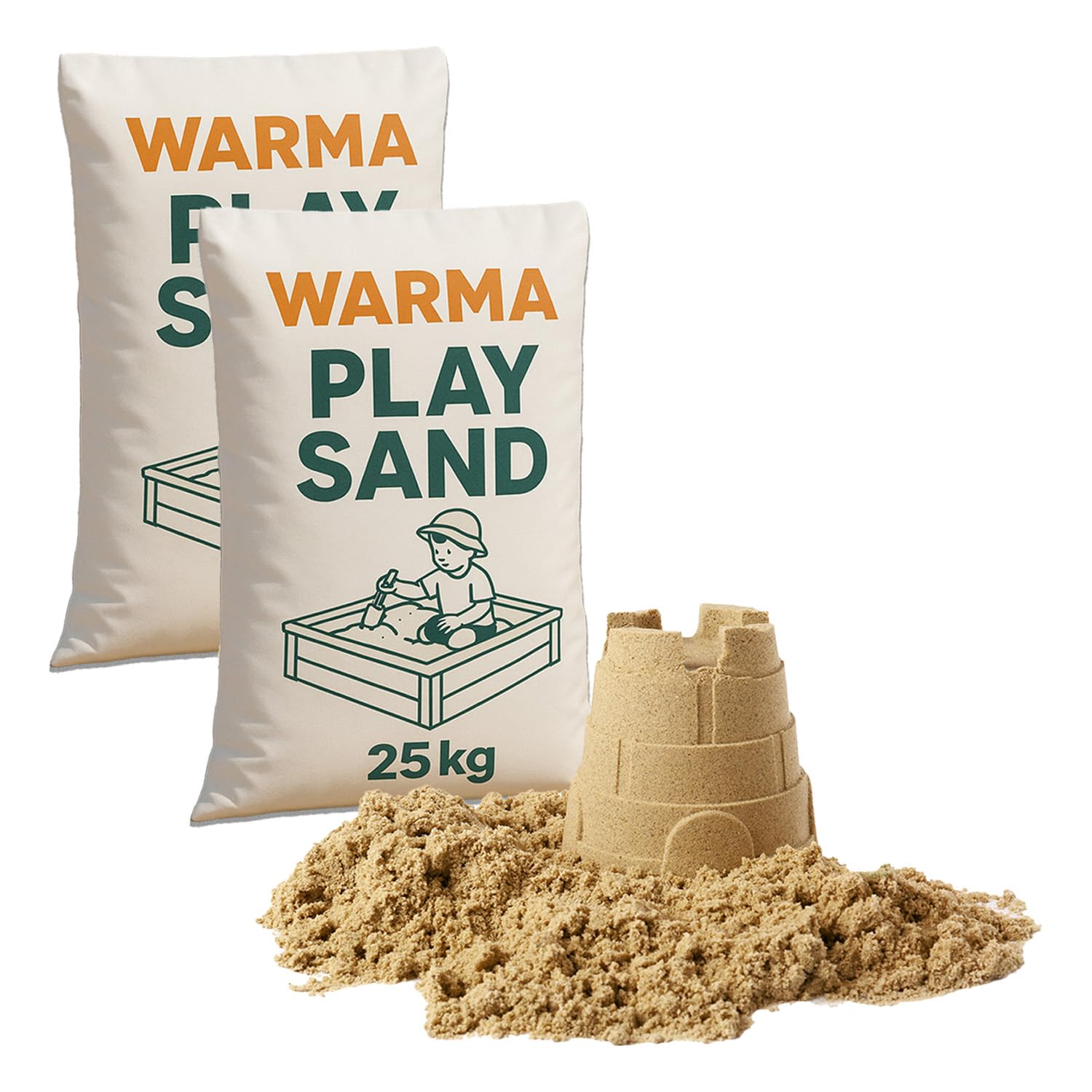 50kg Warma Premium Grade Play Sand - Non Toxic - Natural & Triple Washed - Suitable For Childrens Kids Indoor & Outdoor Sensory Play Areas Sandpits - 2 x 25kg Bags