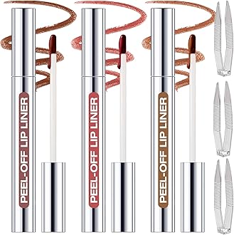 3 Colors Peel Off Lip Liner Stain with Tweezer Kit, Long Lasting Waterproof Lip Tint Stains Makeup Set with Matte Finish for Women, Natural Look, Easy to Use, for All Skin Types (#2,3,4)