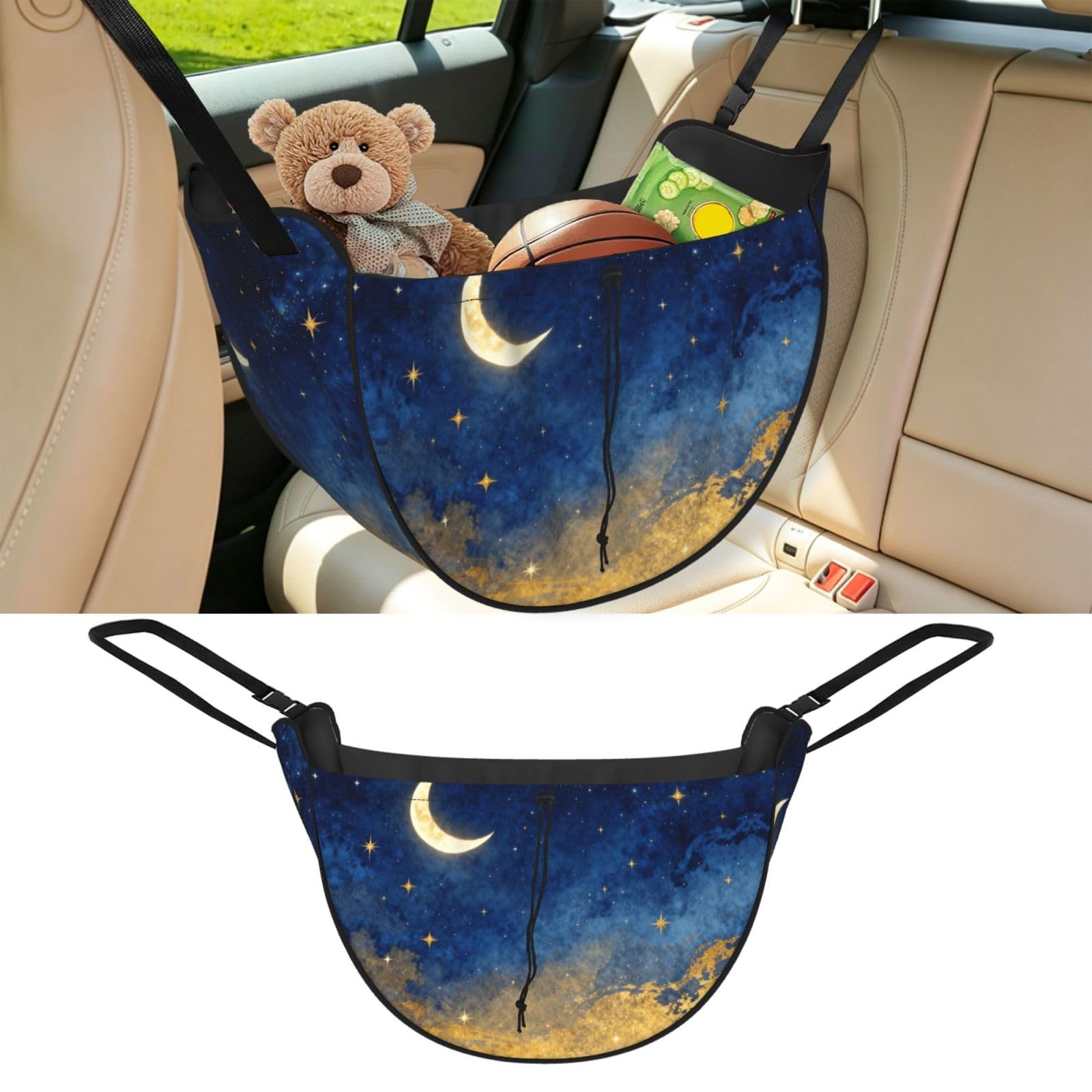 Cntdbu Black Crescent Moon Stars Car Seat Organizer-Backseat Storage Bag For Travel