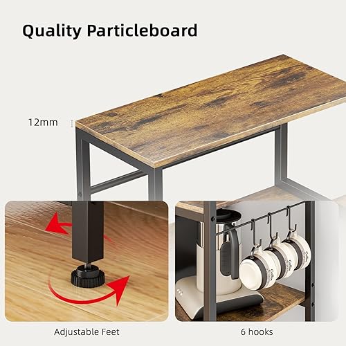 Miniatura 8 de Mini refrigerador multifuncional de 6 niveles y soporte para microondas con 2 salidas AC2 USB, estante de almacenamiento para barra de café y