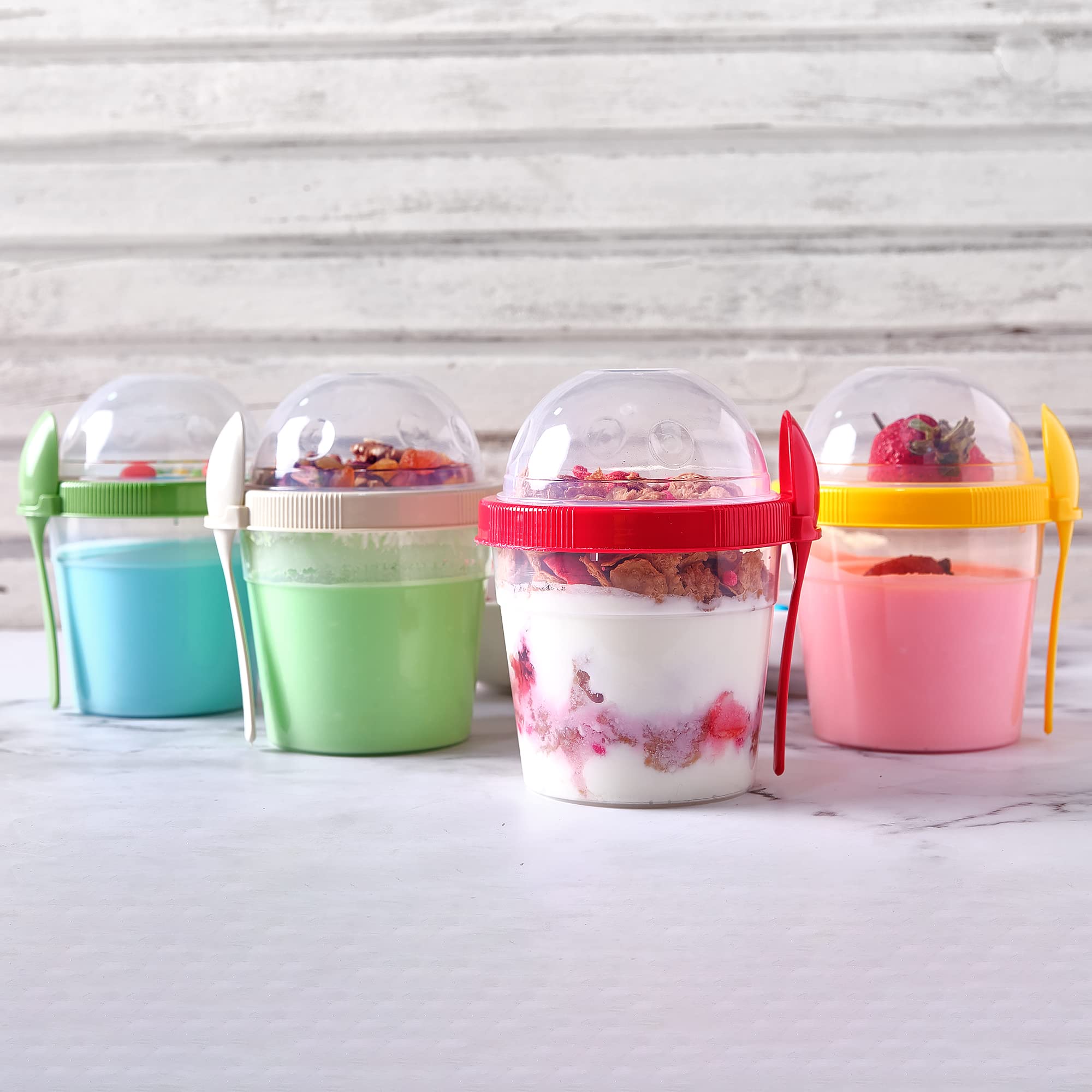 Crystalia Yogurt Parfait Cups with Lids, Breakfast On the Go Plastic Bowls  with Topping Cereal Oatmeal Salad or Fruit Container with Spoon for Snack