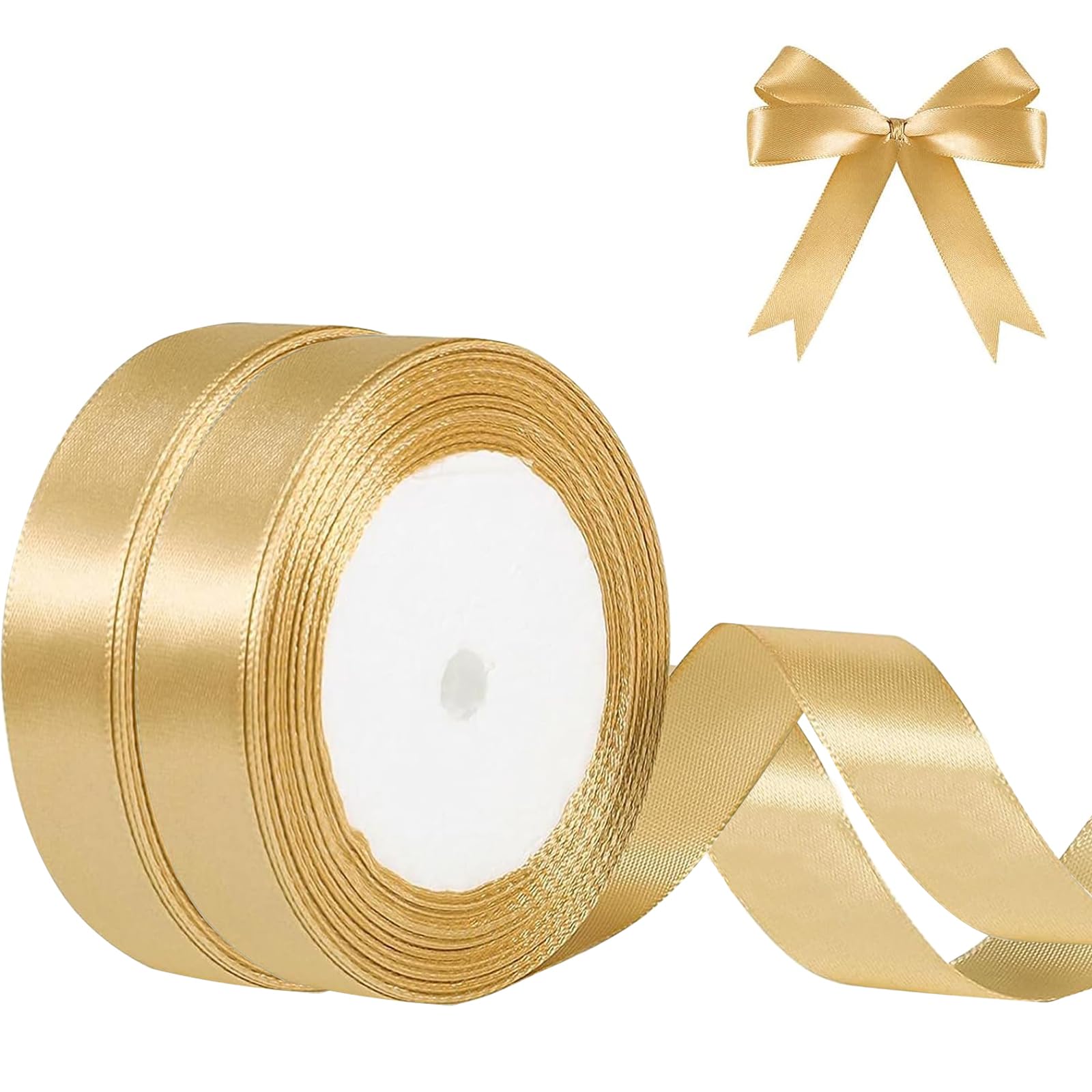 NISENTIA 44m Gold Satin Ribbon, 20mm Champagne Gold Ribbon for Gift Wrapping Silk, Valentine's Day Decorative Thick Fabric Wedding Party Balloon Decoration DIY Sewing Project Party Hair Bows
