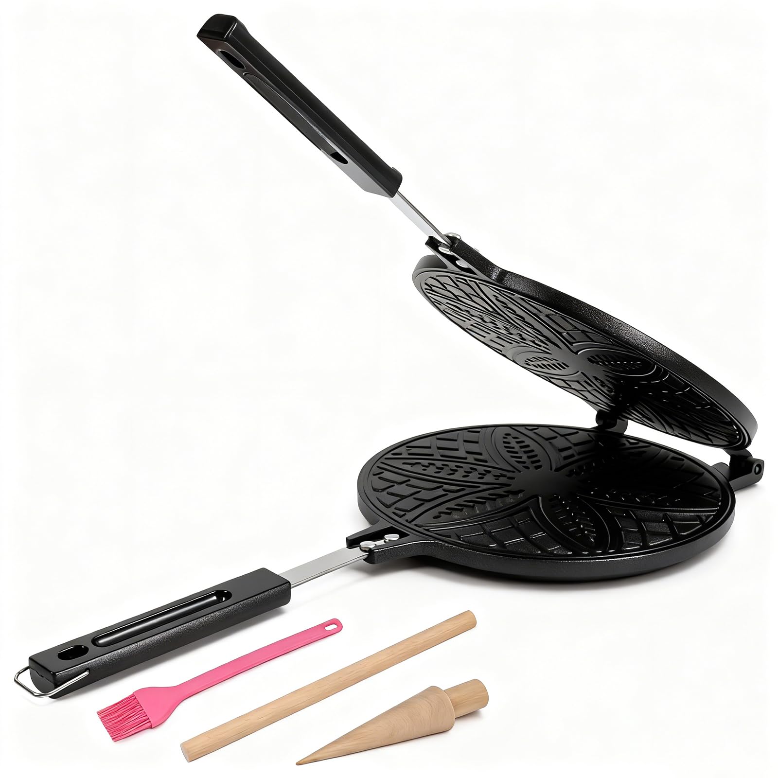 Dyna-Living Waffle Cone Maker Household Ice Cream Cone Machine Non-stick 7.9 inch Egg Roll Mold Pan Waffle Bowl Maker for DIY Ice Cream Waffle Cone Desserts, Flower-shape
