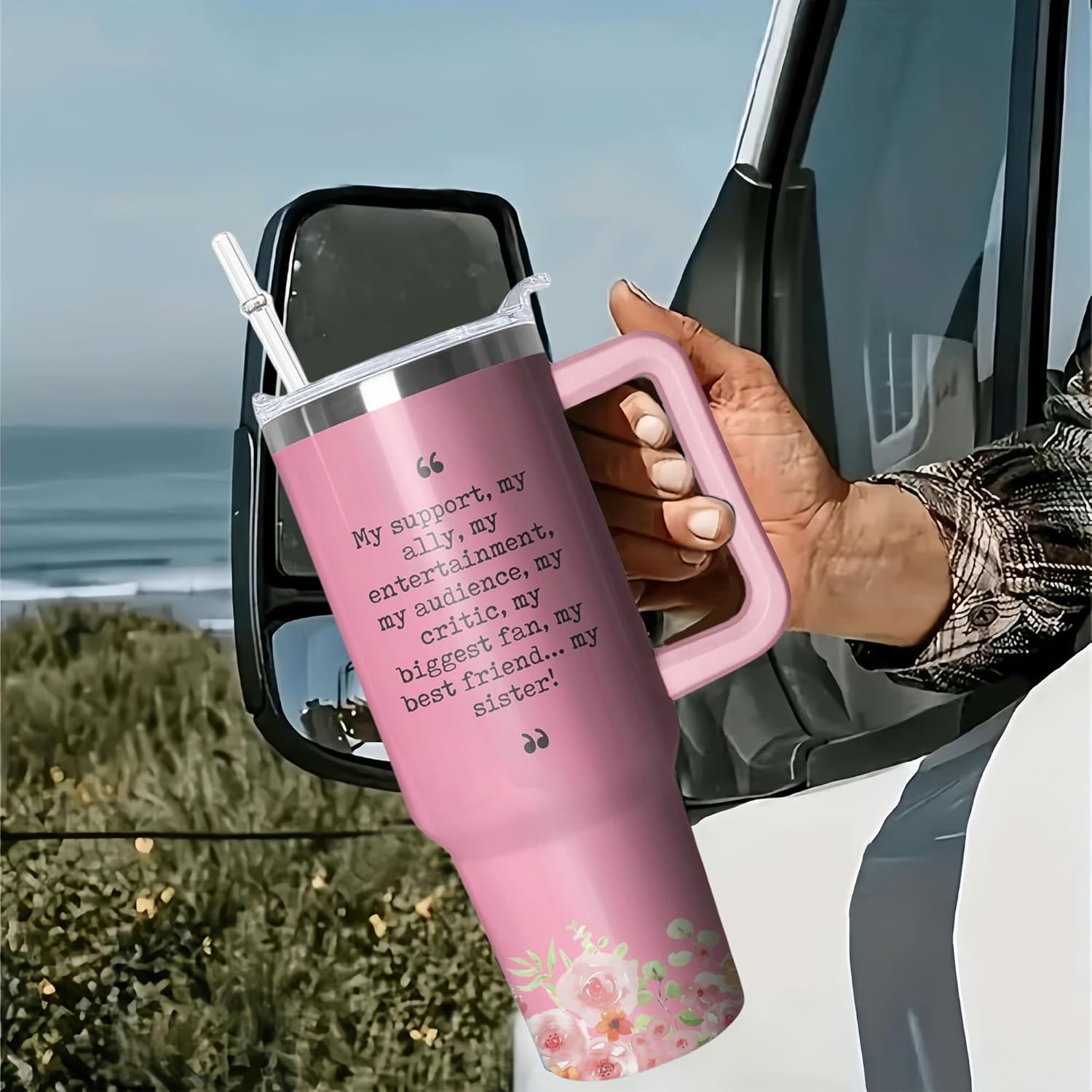 40oz Sister Tumbler with Handle and Straw, Insulated Stainless Steel Cup, Travel Coffee Mug Water Bottle, Birthday Gifts for Women - Image 6