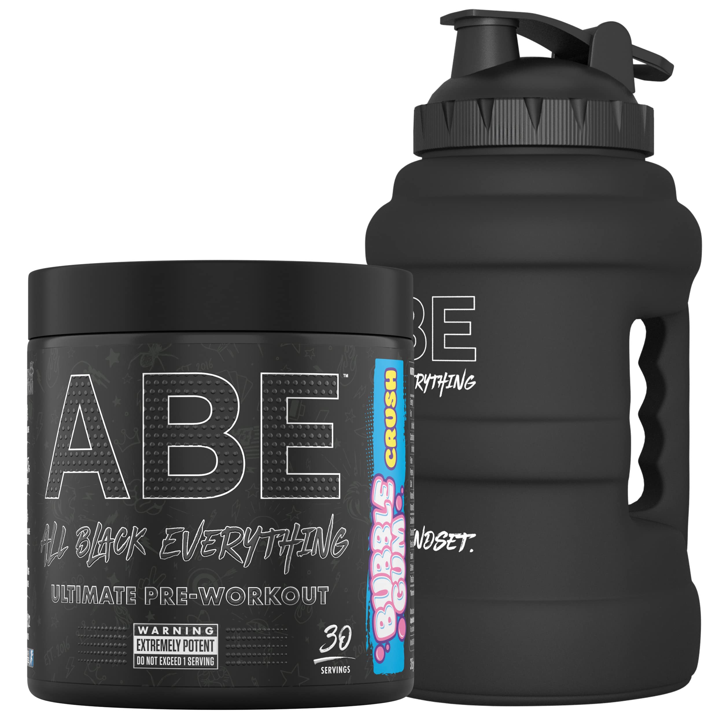 Bundle ABE Pre Workout 315g + JUG 2.5 LT Matt Black | All Black Everything Pre Workout Powder, Energy & Physical Performance with Creatine, Beta Alanine (Bubblegum Crush)