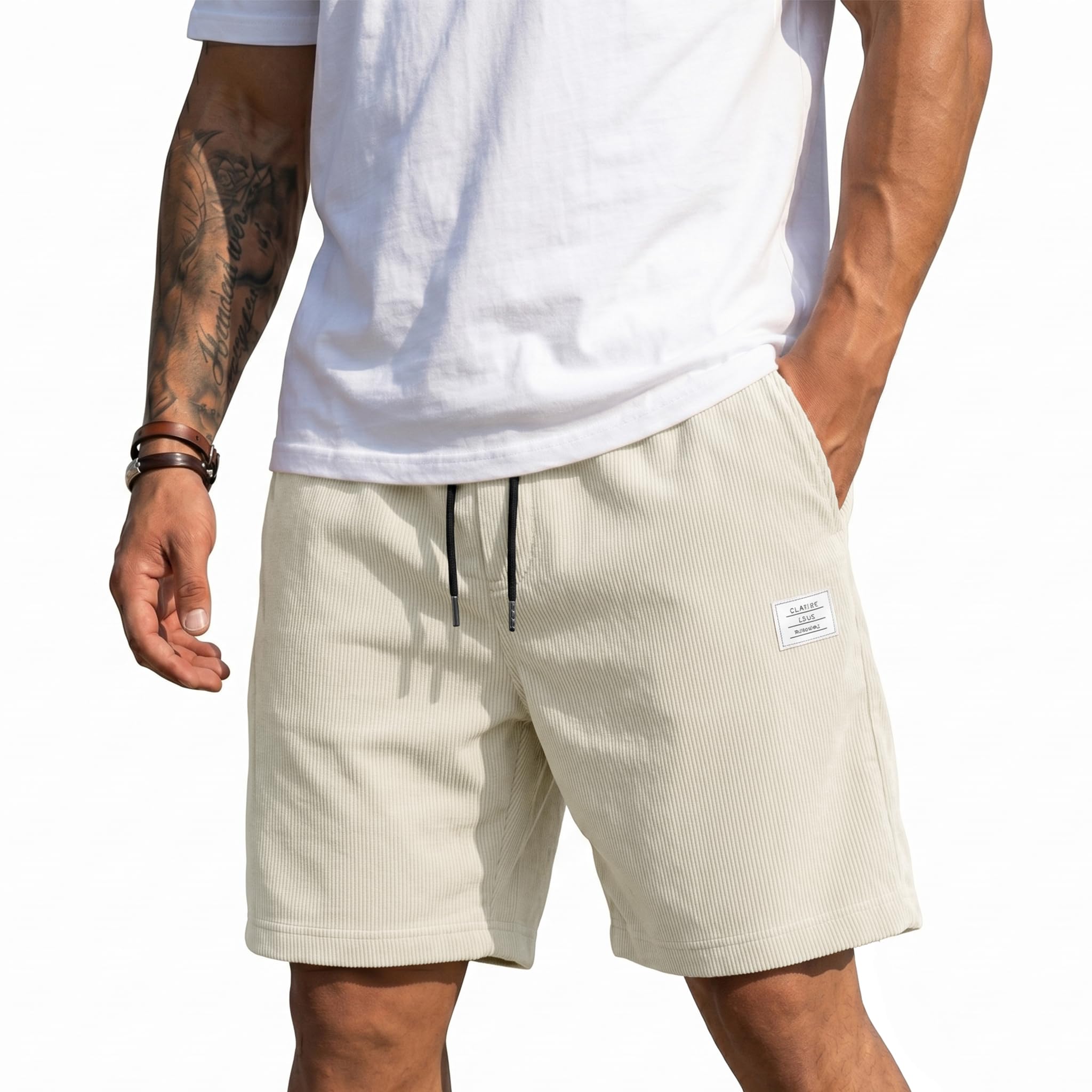 Misfuso Shorts Herren Sommer Kurze Hosen Corduroy Freizeithose Bermuda Weich Bequem und Locker Leicht Elastische Taille mit Taschen Herren Shorts