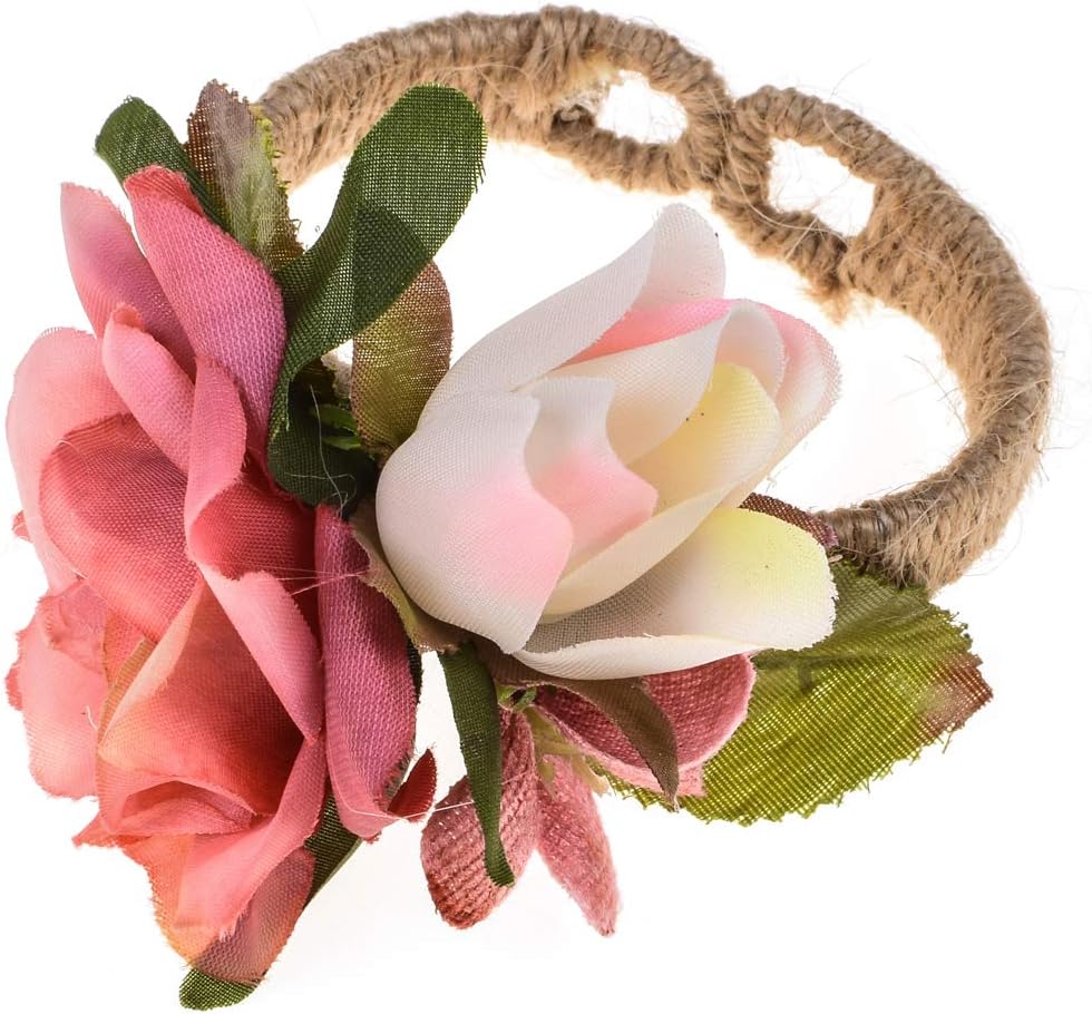 Prom Wedding Hawaiian Sweet Love Bridal Flower Wrist Corsage Girls Flower Bracelet for Women (Pink&White)