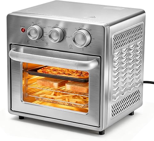 OLIXIS Combo de horno tostador y freidora de aire, encimera de horno de 16.9 cuartos de galón, 5 funciones en 1, 4 accesorios incluidos, inoxidable,