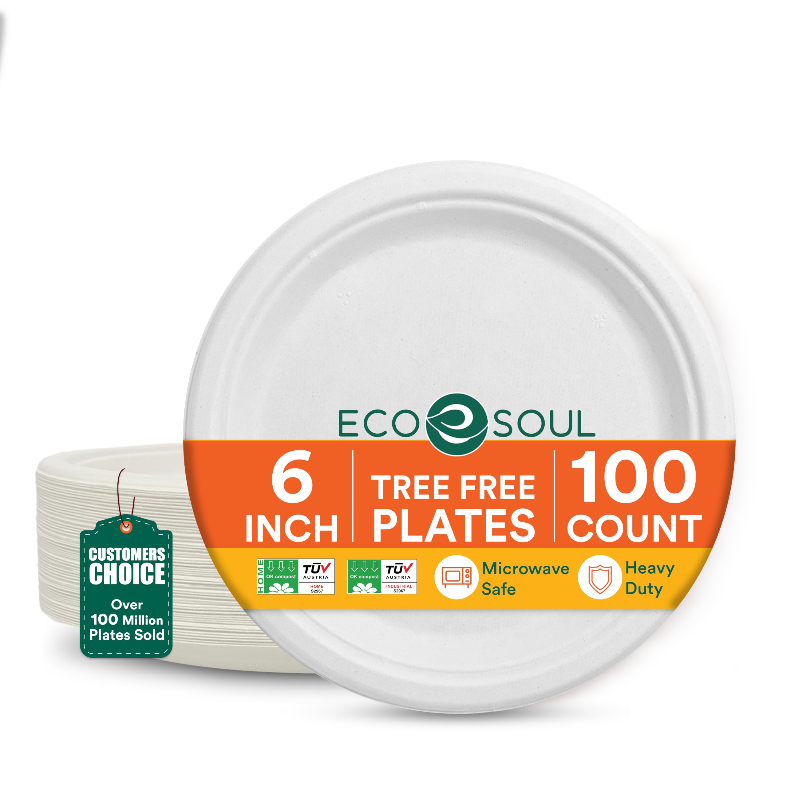 ECO SOUL 9 Inch Compostable Plates - 100 Pack -11