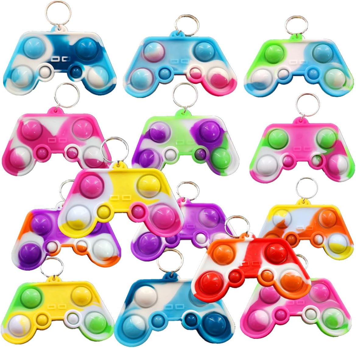 30 Packs Bulk Game Controller Backpack Mini pop Fidget Keychain, Birthday Party Favors,Students Bubble Prize for boy and Little Girl,Kids