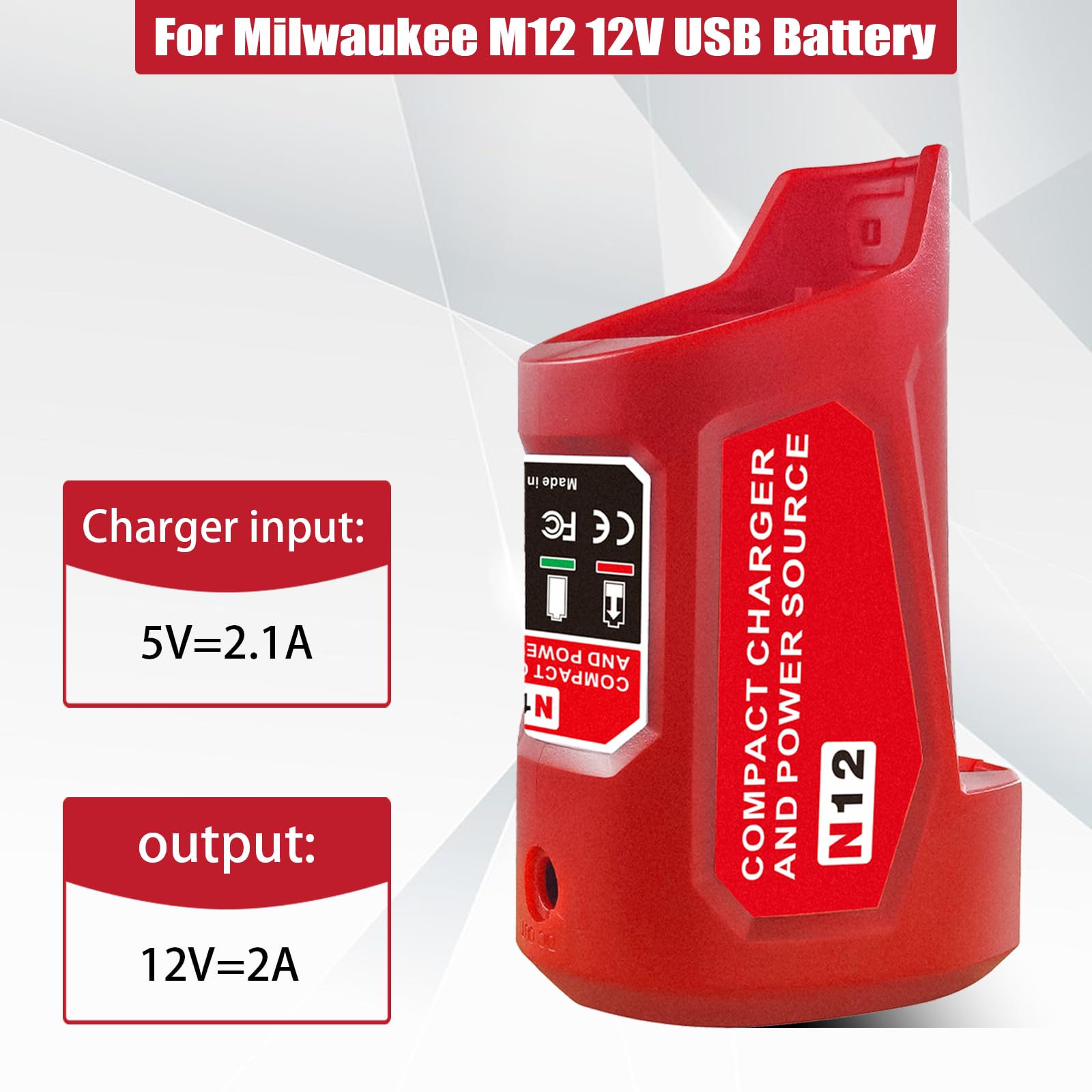 Adattatore Milwaukee per batteria 12 V, ingresso C, uscita USB e DC 12 V per guaina riscaldante, ricambio 48-59-1201 49-24-2310
