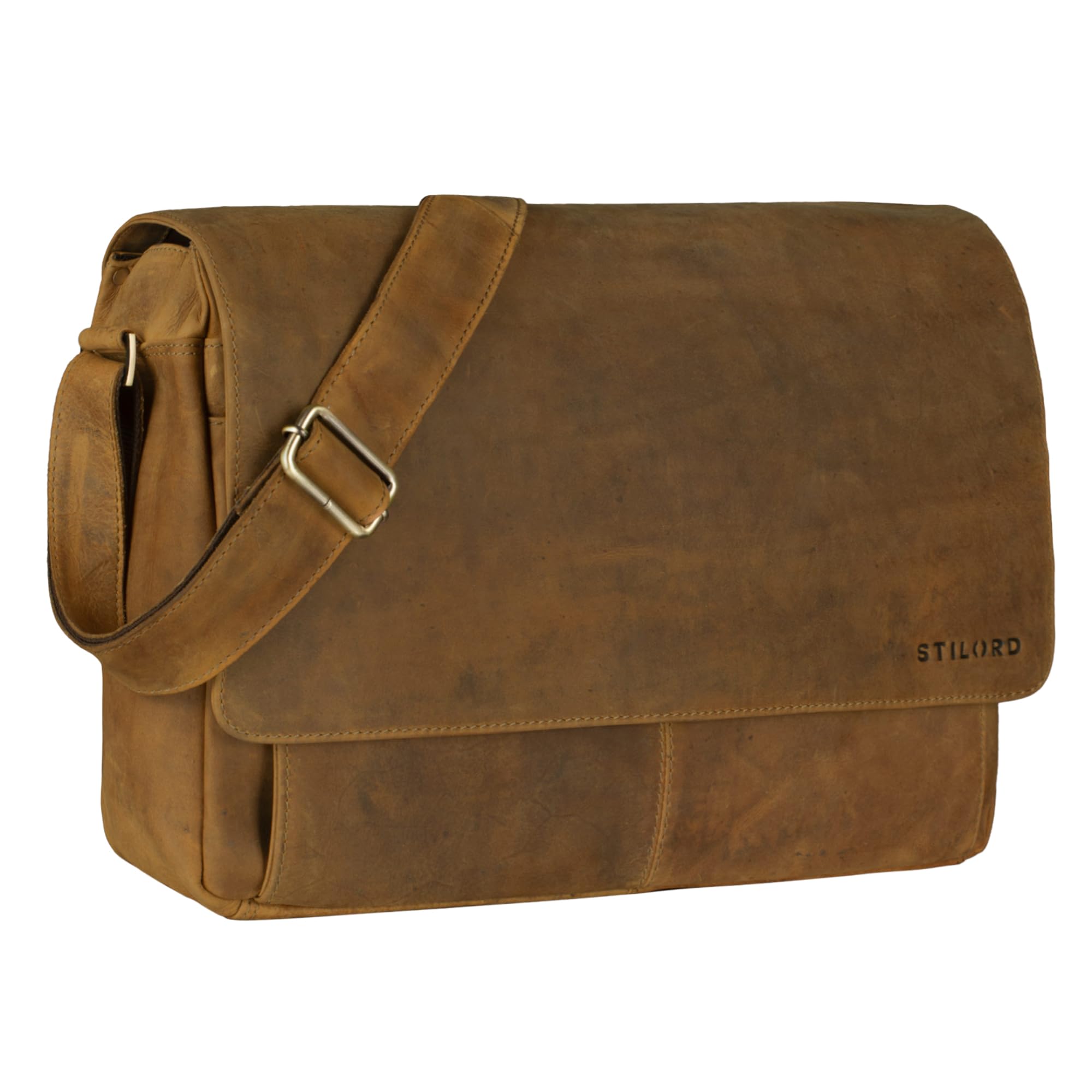 STILORD "Como" Bolso bandolera hombre cuero auténtico Bolso mensajero vintage de piel para portátil 15,6 pulgadas Bolso trabajo cuero oficina universidad diario Color:cognac-marrón