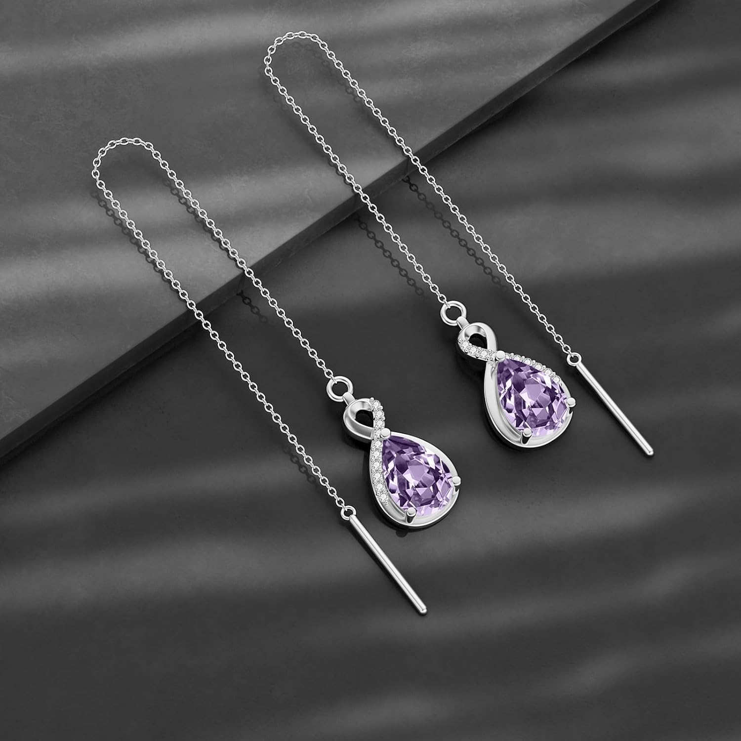 Infinity Gemstone Threader Earrings Long Chain Drop Earrings 925 Sterling Silver 12 Birthstone Birthday Jewelry Gifts for Women (Gift Box) - Image 5