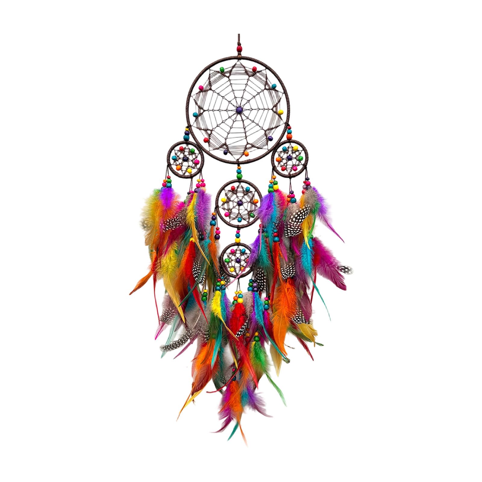 Stylish Tribal Ethnic Dreamcatchers Hanging Decors for Bedroom Living Room with Feathered and Colorful Beads Wall Art Hanging Decors