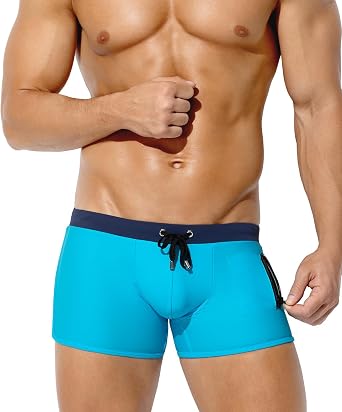 Arjen Kroos Mens Swim Trunks Briefs Bathing Suit Board Shorts Swimwear | Beach Square Leg Drawstring Swim Briefs with Zipper Pocket