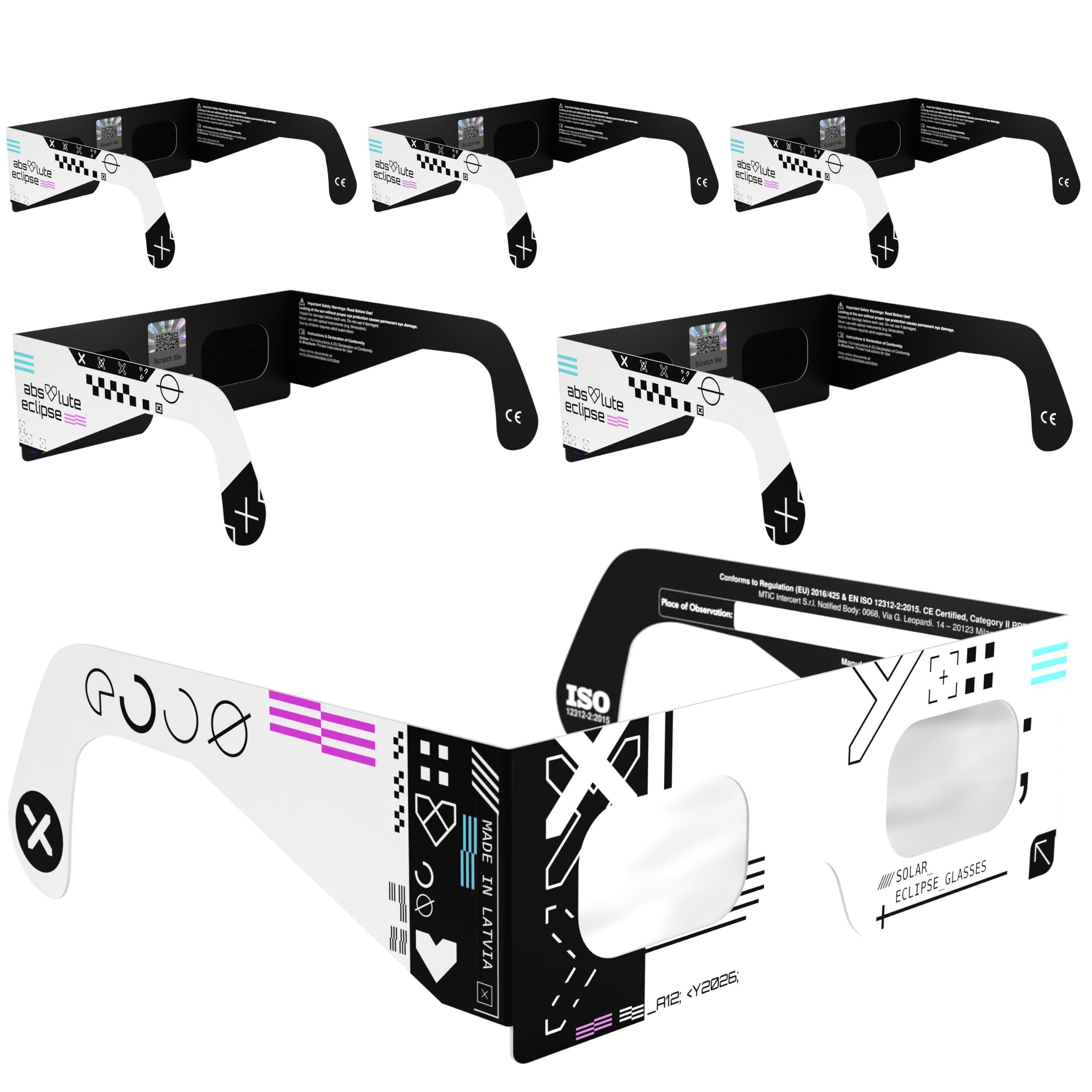 Solar Eclipse Glasses ISO 12312-2 & CE Certified – Safe Solar Viewing for Direct Sun & August 2026 Eclipse | Paper Cardboard Frame, Made in EU | For Kids & Adults | 6 Pack | Cipher