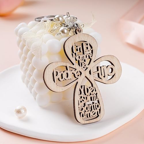 Miniatura 5 de KaGrbves 240 llaveros de bautizo para bautizo, recuerdos de bautizo para cruz, llavero de madera con bolsas de regalo de organza, elegantes
