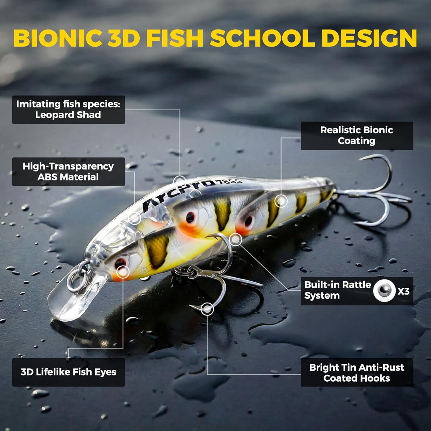 Fishing Lures Minnow Fishing Jerkbait Hard Bait, Noisy Wiggling and Vibrating Actions for More Bites, Deep Diving Swimbait Hard JerkBaits for Bass Pike Trout Walleye Freshwater Saltwater