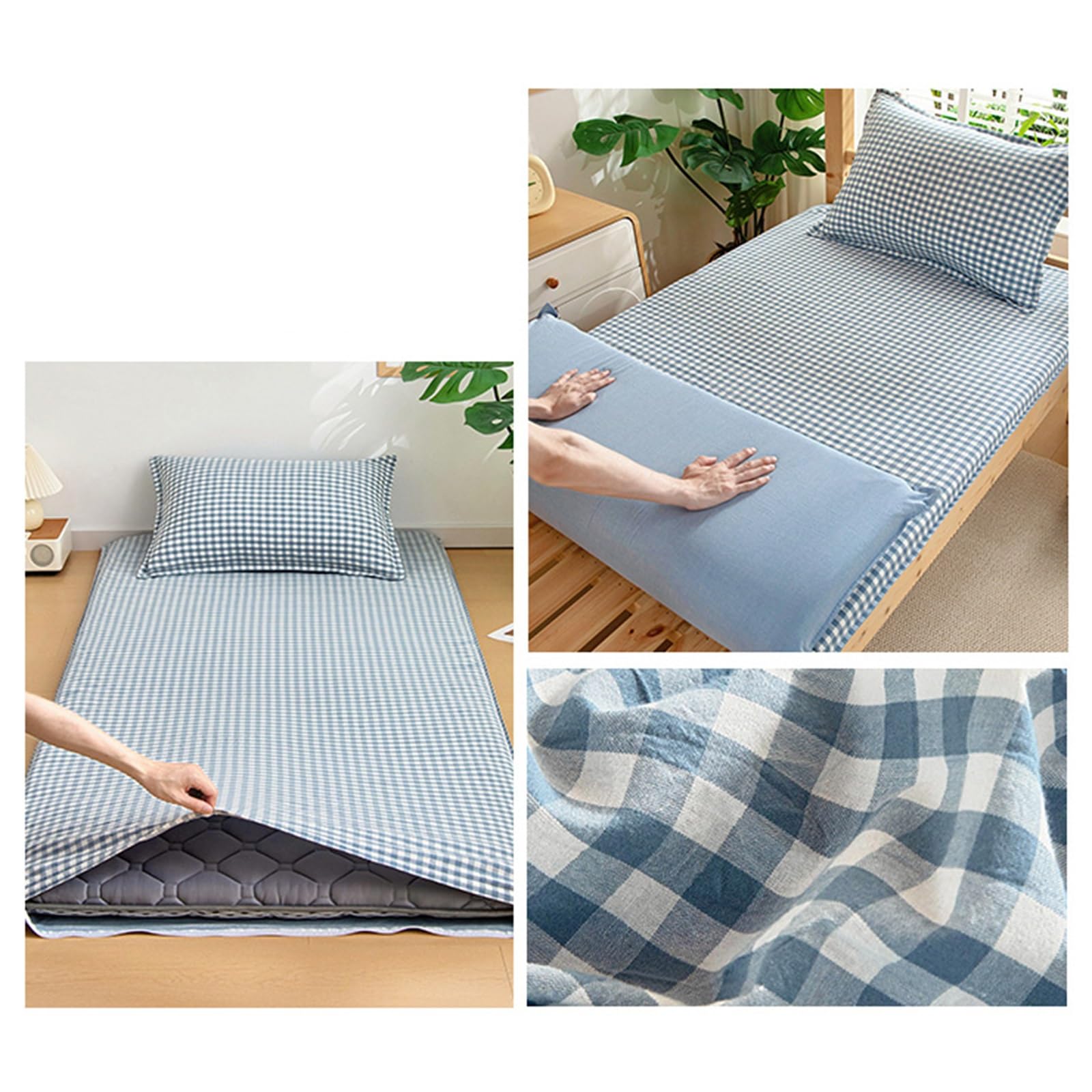 Housse De Matelas Futon en Coton avec Fermeture Éclair, Housse De Matelas De Sol Futon Japonais, Protection for Tatami De Sol Japonais, Lavable Et Facile À Enfiler/Retirer(Blue,160x210cm/63x83in)