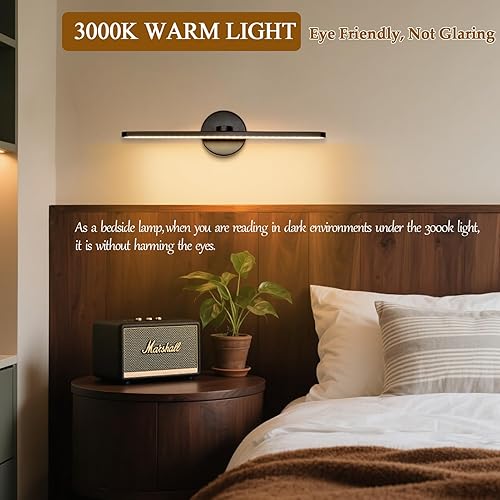 Miniatura 2 de Lámparas de tocador de baño con cable de 15.75 pulgadas, modernas luces negras sobre el espejo, luz cálida de 3000 K de 12 W, lámparas de pared