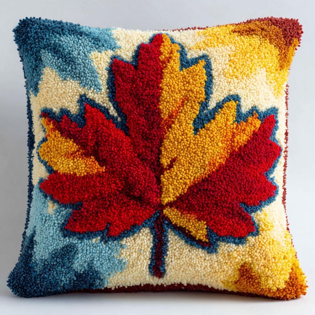 ラッチフックキット クッション 漫画のメープルリーフ DIY クッション キット 43X43cm 枕カバー ラッチフックセット編み物