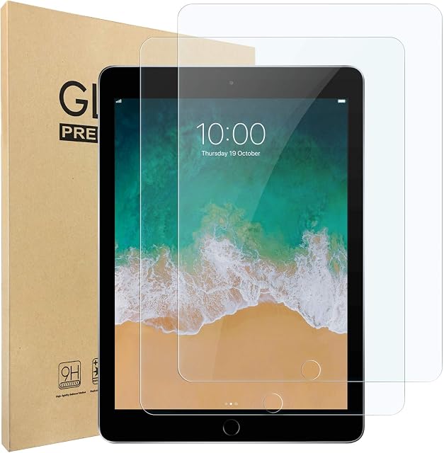 Hianjoo 2-Pcs Screen Protector Compatible with iPad 9.7 Inch, 9H Tempered Glass Film Replacement for iPad 9.7 (2018/2017)/Pro 9.7 (2016)/Air 1/Air 2