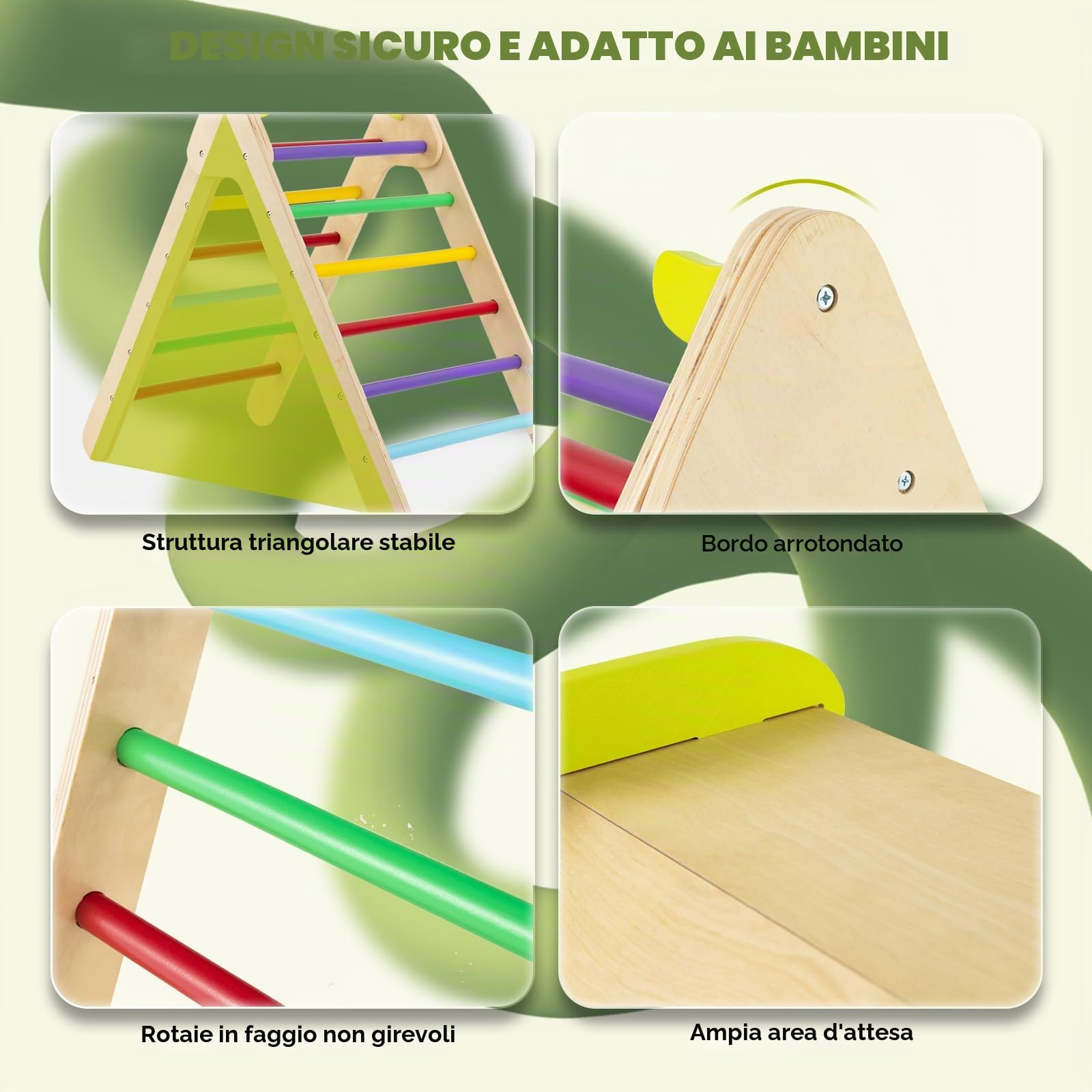 HOMASIS Triangolo da Arrampicata per Bambini con Scivolo Regolabile in Altezza, Triangolo Montessoriano per Bambini in Legno, Parco Giochi per Bambini da 1 Anno in Su, 86,5 x 73,5 x 48 cm (Colorato)