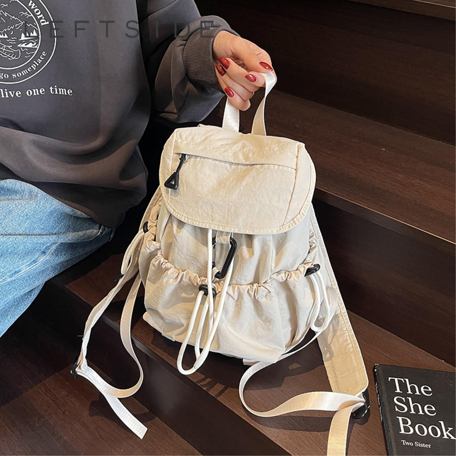 Zaino Da Viaggio A Cordone In Nylon Fold Flap Daypack Con Tasche Laterali Per Viaggi All'aperto Giornalieri Scolastici-purple-30cmx20cmx13cm