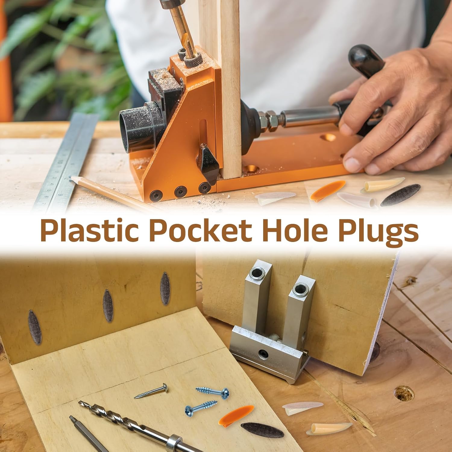 100 x Plastic Plugs for Pocket Holes, 9 mm Angled Hole Cover with Screw Attachment for Drilling Tool Woodworking, Beige Fabric Pattern