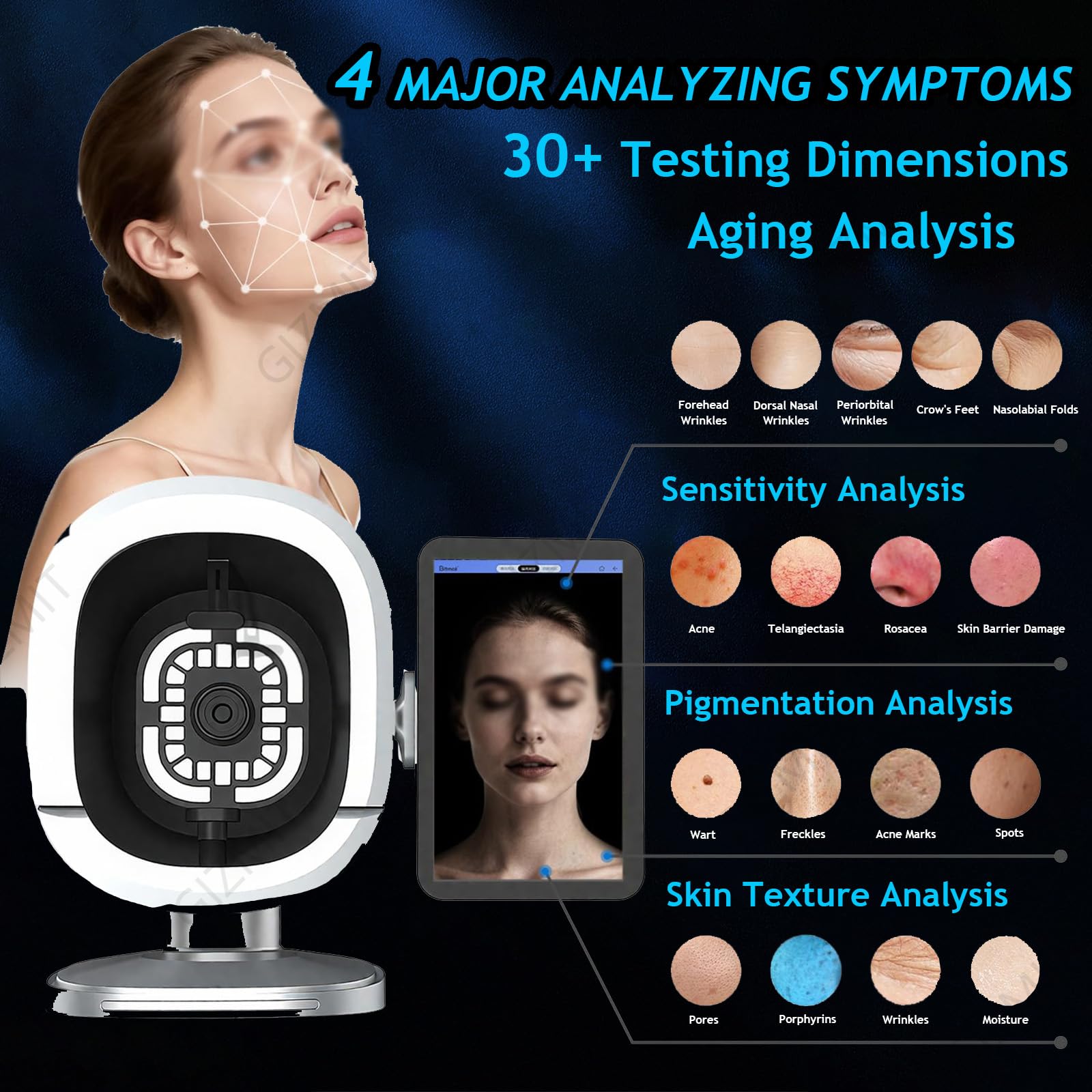 Appareil d'analyse de la Peau du Visage 15,6", analyseur de Peau Professionnel, détection et Analyse de la Peau du Visage pour des Soins de la Peau sains, multilingue, pour Salons de beauté