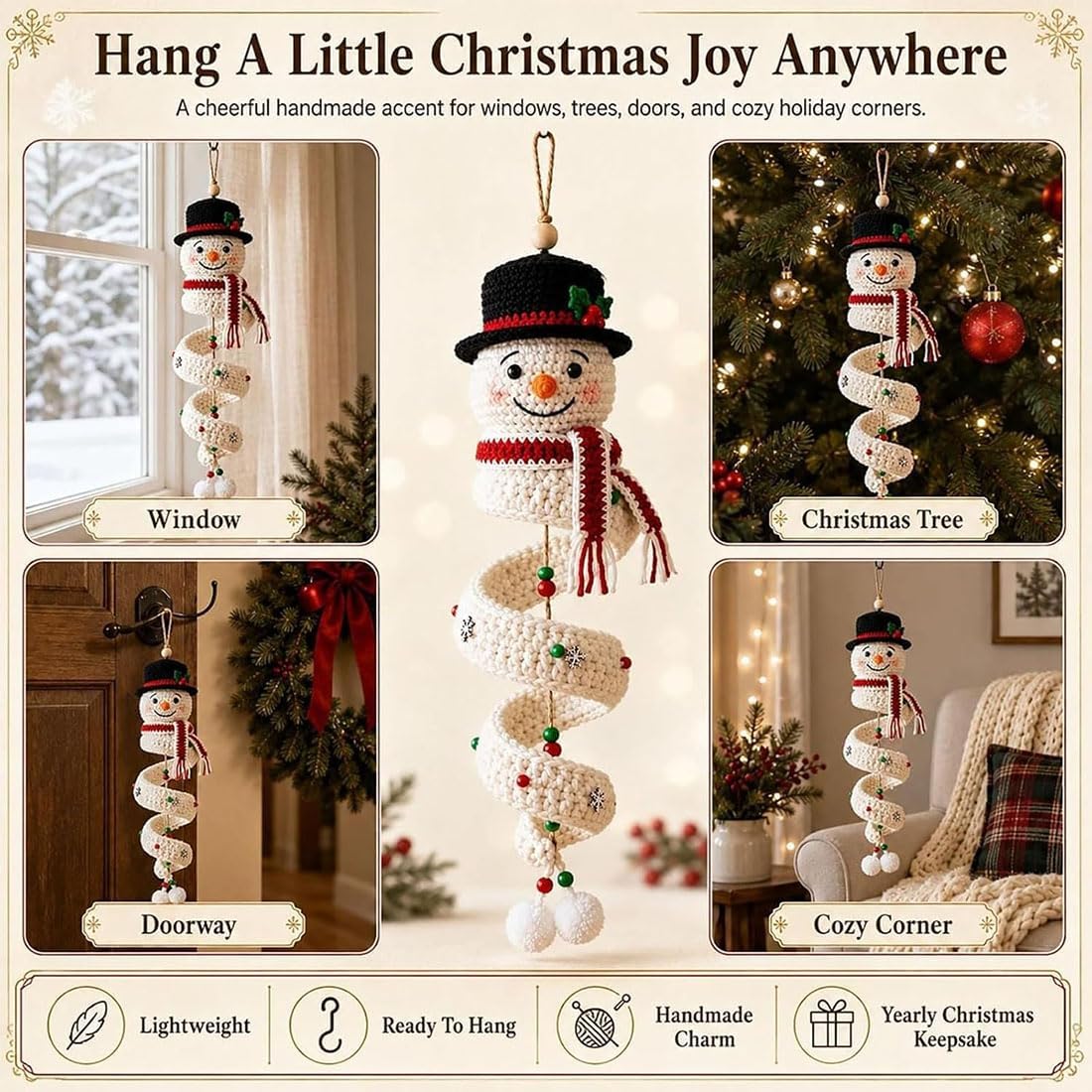 Decorazione A Spirale Con Pupazzo Di Neve All'uncinetto (4pcs)