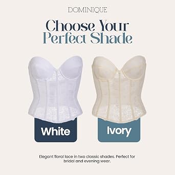 Dominique Womens Hannah Strapless Push-Up Longline Bra #7759 - Low Back Corset with Padded Cups - Lingerie for women