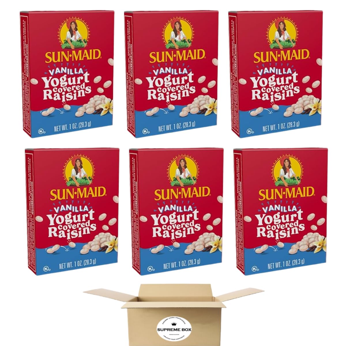 SunMaid Yogurt Coated Raisins, Vanilla, 1 Ounce Boxes Pack of 6 Count Grocery