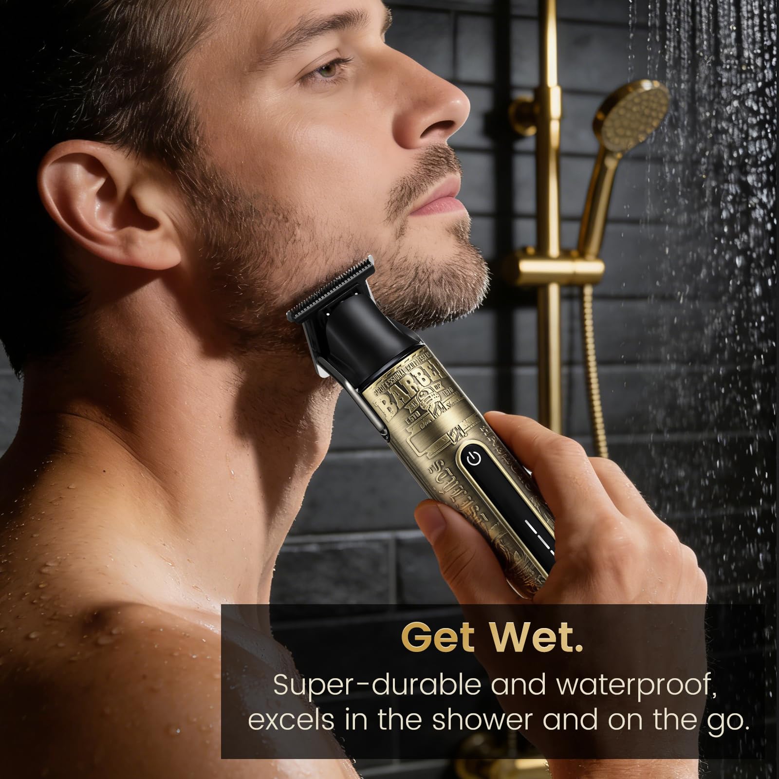 Tondeuse Barbe Homme, Professionnelle Tondeuse de Finition, Charge Type C avec Indicateur, 4 Sabots Magnétiques, IPX6 pour Usage Sec/Humide, Kit Complet Barbe et Cheveux pour Salon à Domicile