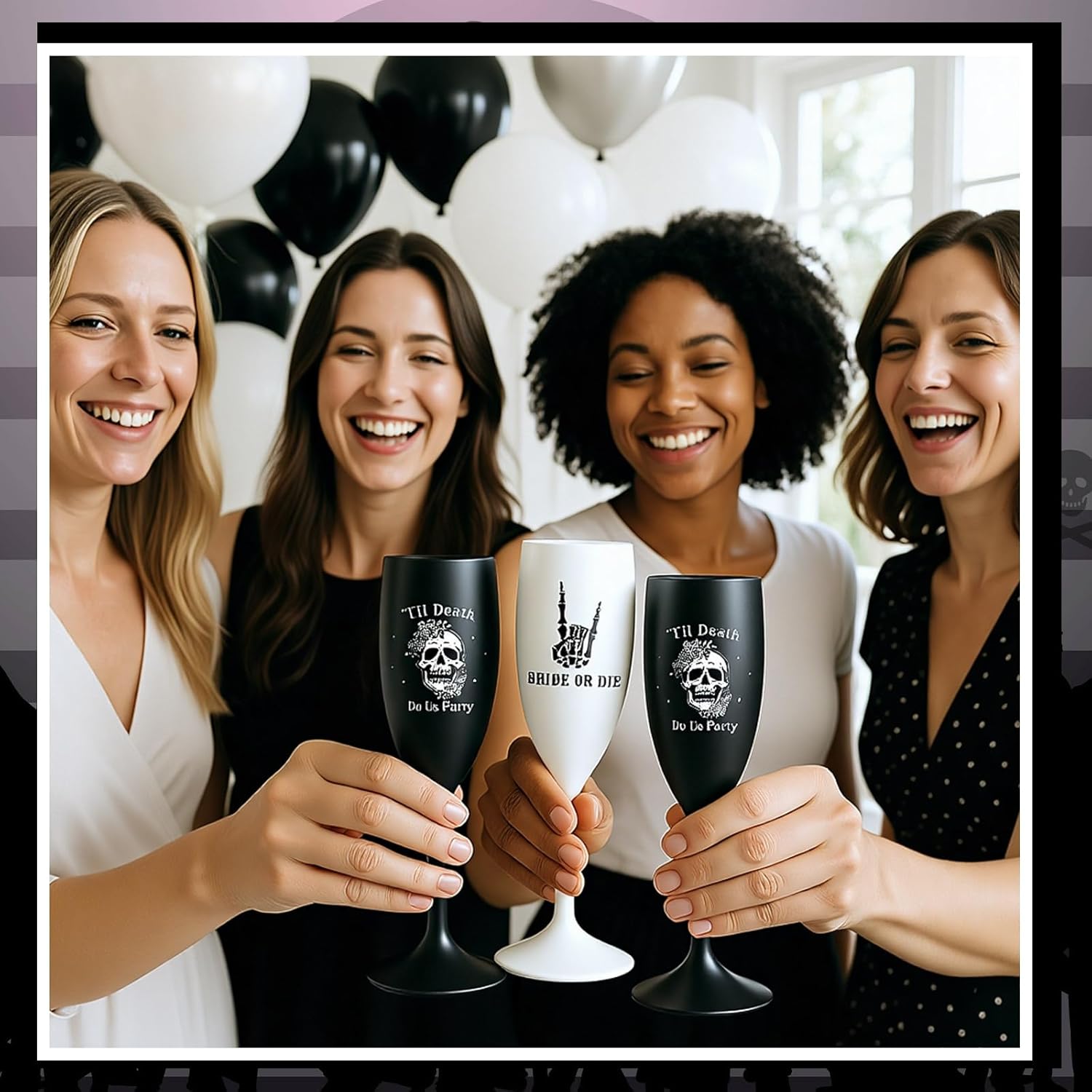 Reallnaive 12 Pcs Bride or Die Bachelorette Cups Champagne Flutes Plastic Bridal Showers Party Favors Decorations Til Death Do Us Party Wine Glass Reusable Cups Supplies