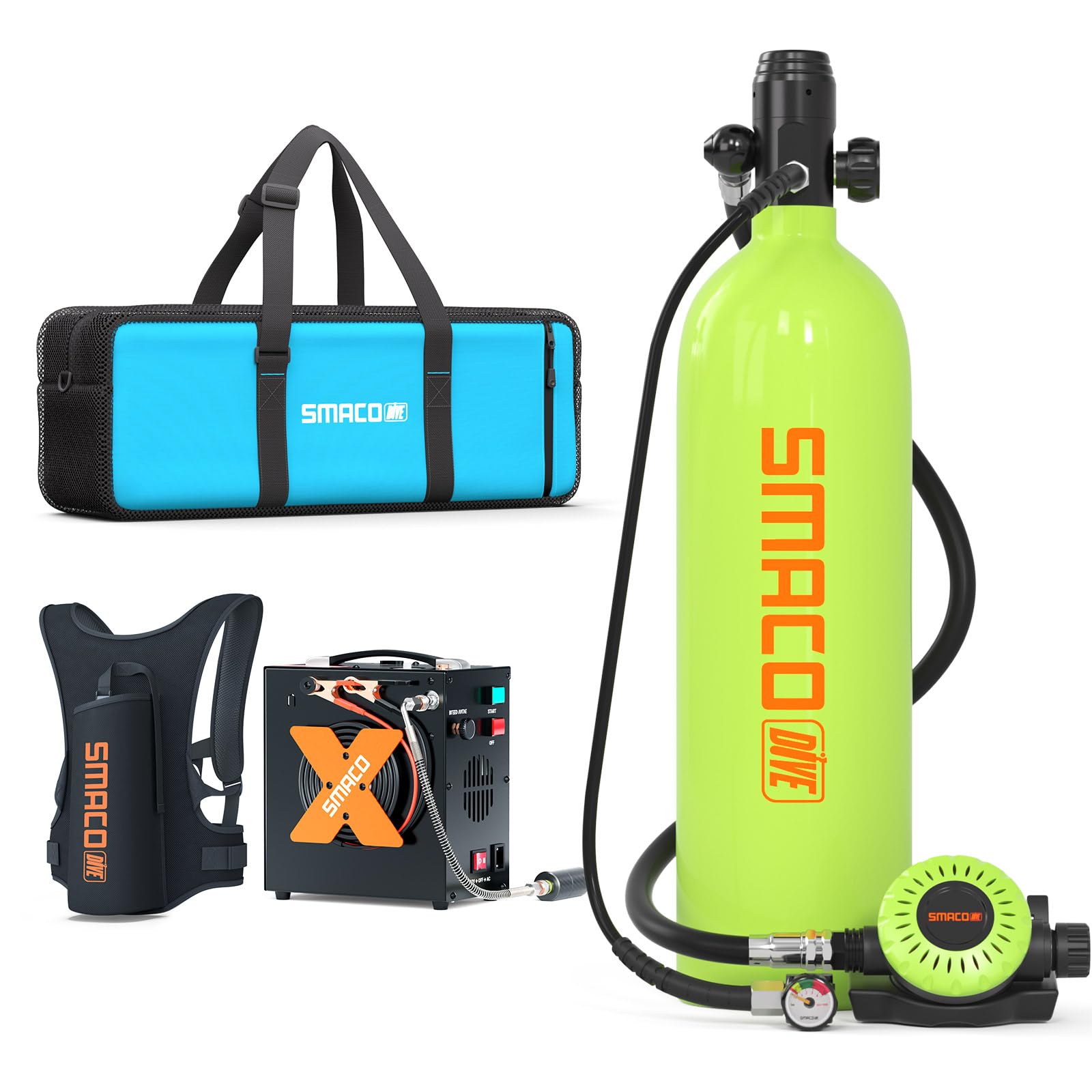SMACO Mini Tanque de Buceo para Buceo en Aguas Poco Profundas Cilindro de Buceo de 1,9L Proporciona Soporte Respiratorio para Recreación Subacuática/Práctica de Buceo/Rescate Acuático