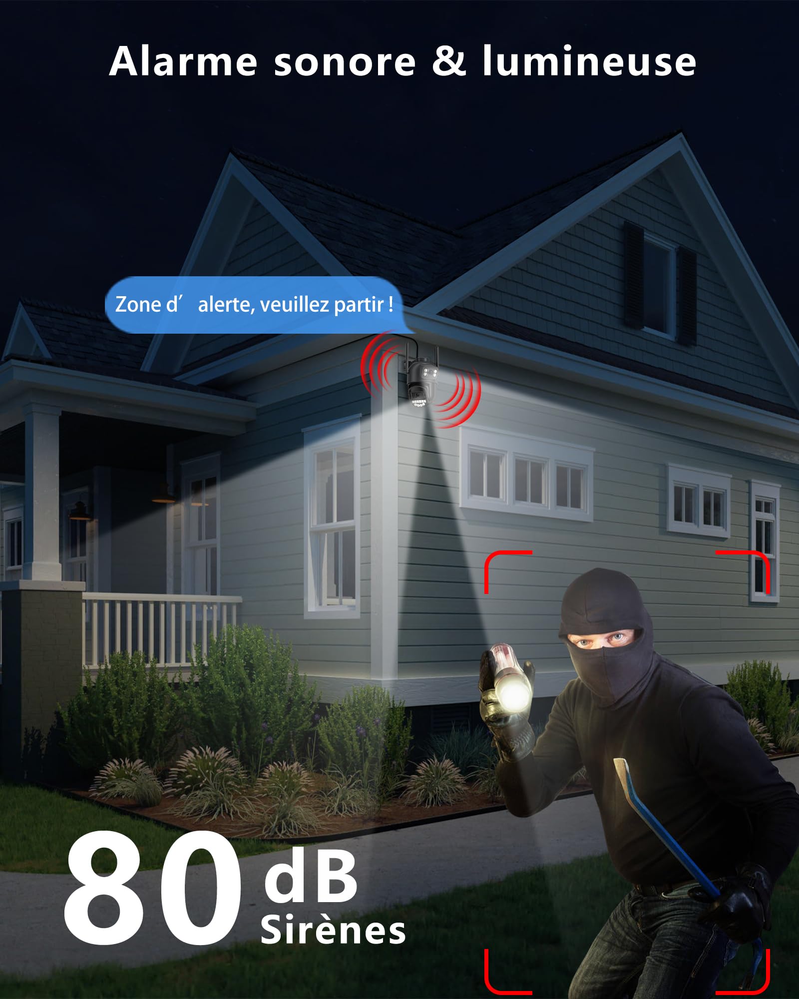 ANBIUX Zewnętrzna kamera monitorująca, z podwójnym obiektywem 6 MP, 2,4/5 GHz WLAN, monitoring zewnętrzny, PTZ, Ethernet, noktowizor, dwukierunkowy dźwięk, alarm syreny, IP66,2P