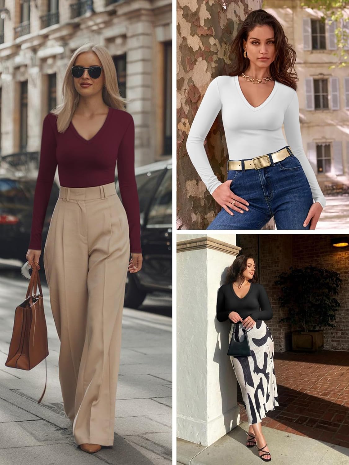 ATHMILE Womens Fall Deep V Neck Long Sleeve Shirts Modal Slim Fit Basic Tee Tops 2026 - Image 5